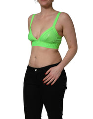 Dolce & Gabbana Neon Green Soft Cup Logo-Trim Bra Cropped Top - IT2 | S