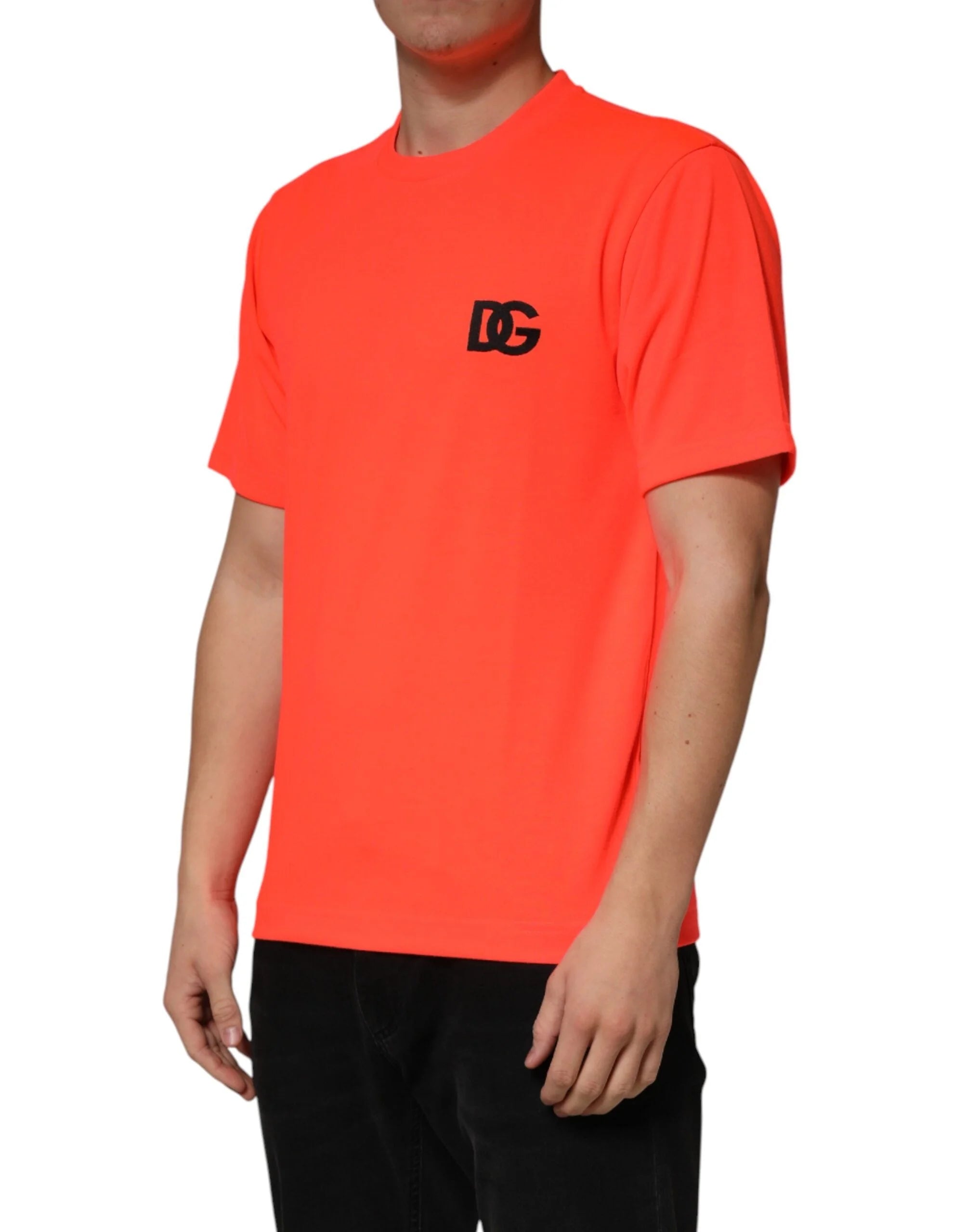 Dolce & Gabbana Neon Orange Polyester Crew Neck Men T-shirt - IT44 | XS