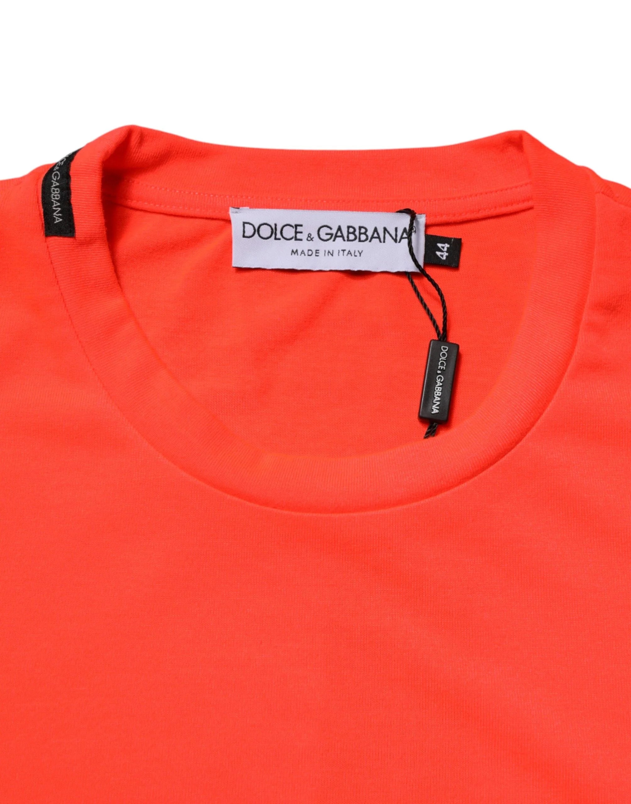 Dolce & Gabbana Neon Orange Polyester Crew Neck Men T-shirt - IT44 | XS