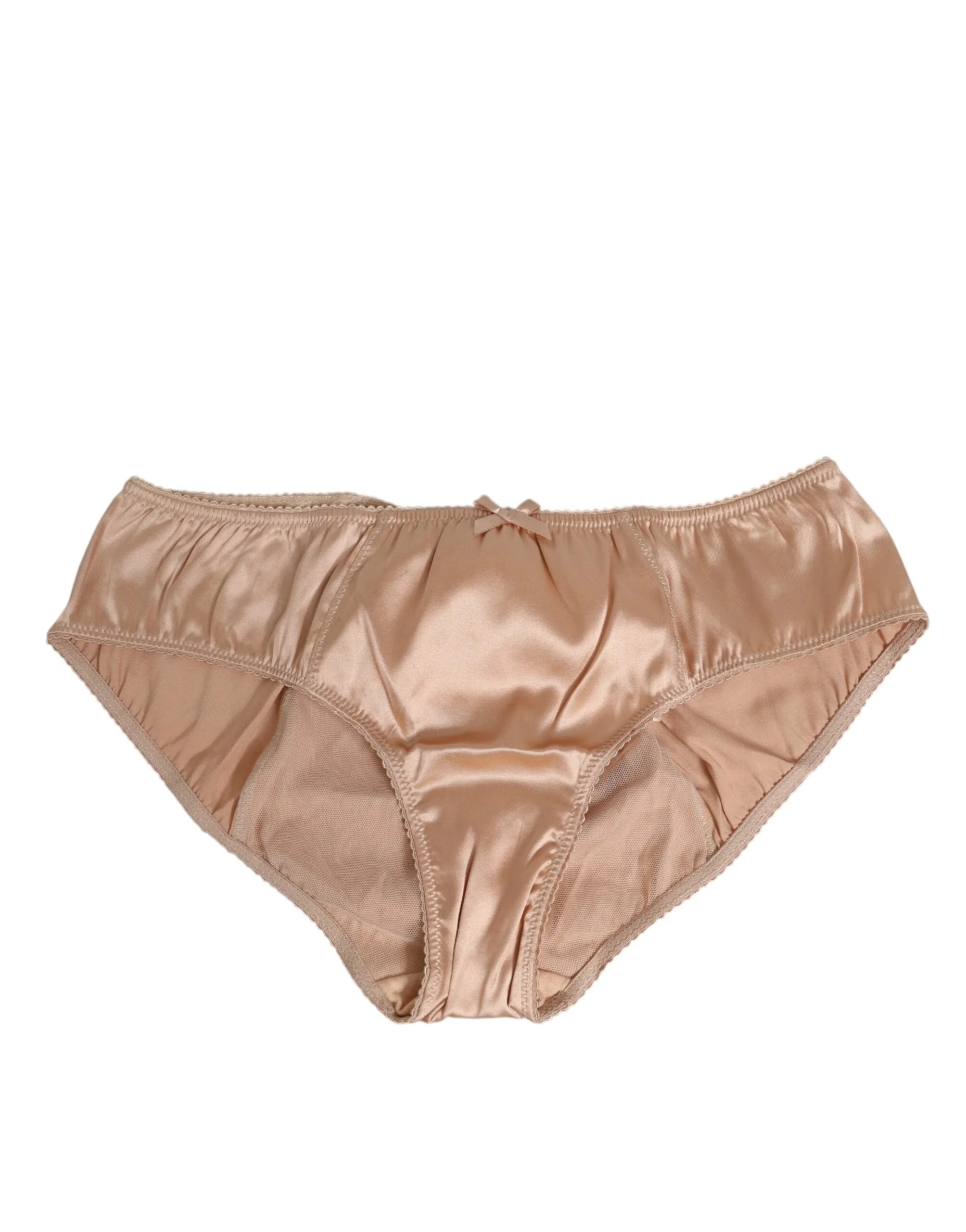 Dolce & Gabbana Nude Beige Silk Satin Bow Lace Trim Underwear - IT2 | S - Briefs