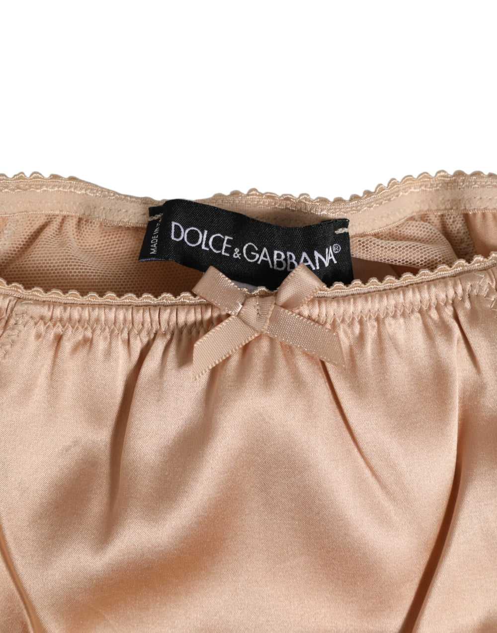 Dolce & Gabbana Nude Beige Silk Satin Bow Lace Trim Underwear - IT2 | S - Briefs