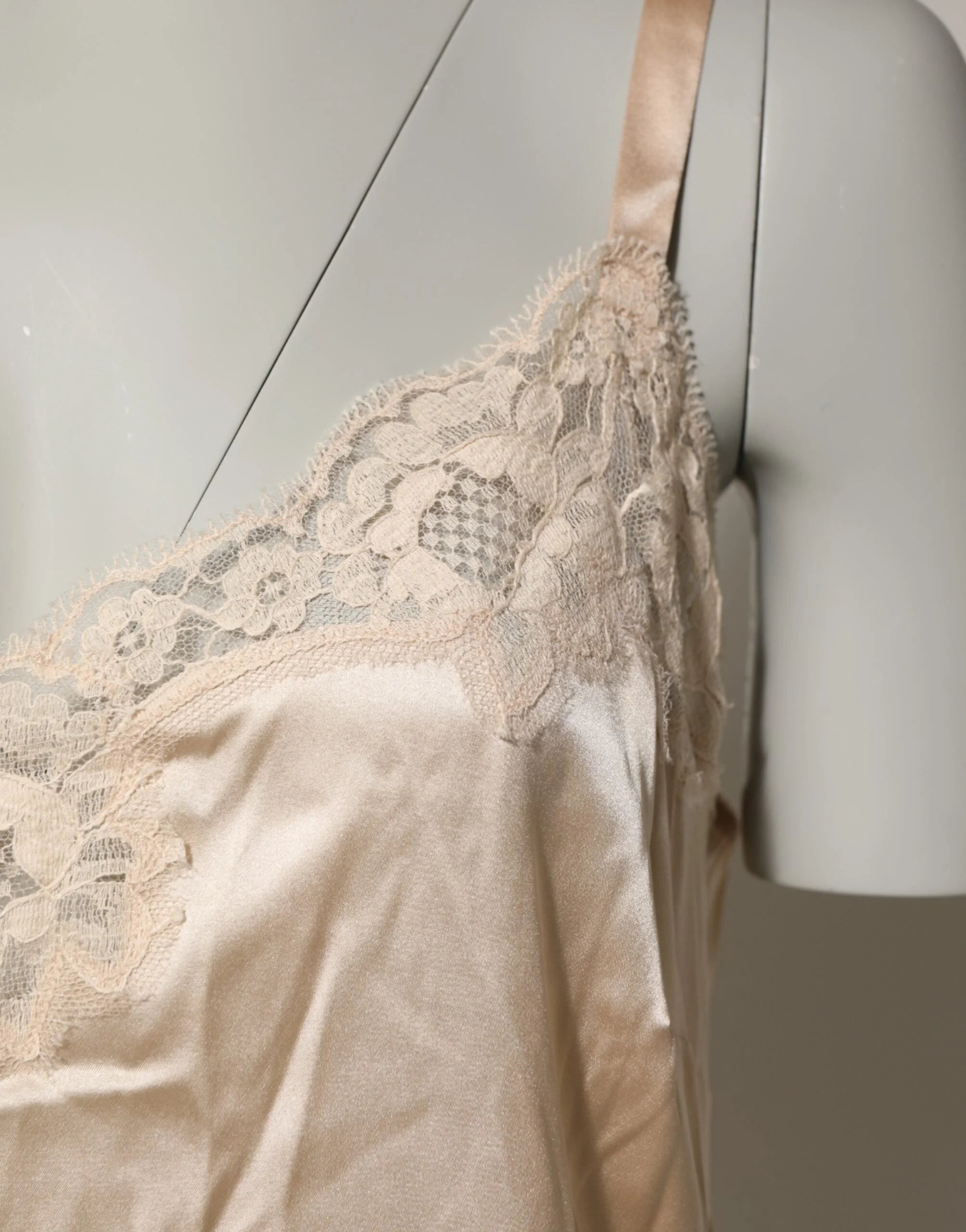 Dolce & Gabbana Nude Chemise Lingerie Silk Blend Lace Trim Dress - IT5 | XL