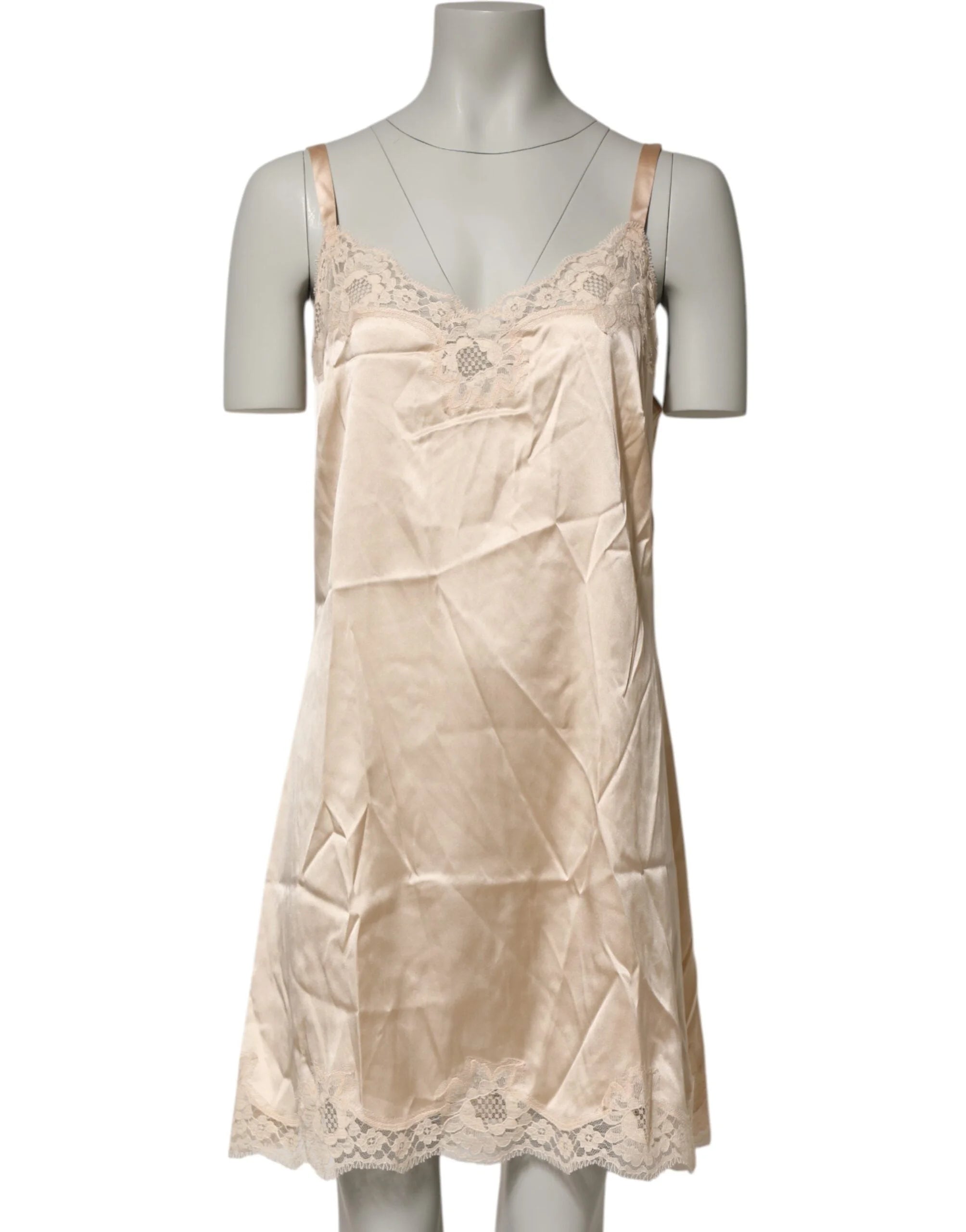 Dolce & Gabbana Nude Chemise Lingerie Silk Blend Lace Trim Dress - IT5 | XL