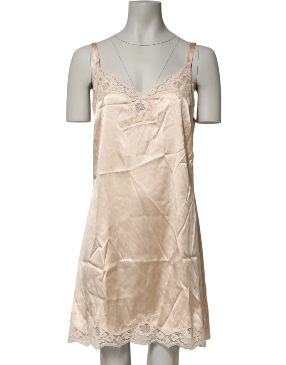 Dolce & Gabbana Nude Chemise Lingerie Silk Blend Lace Trim Dress - IT5 | XL