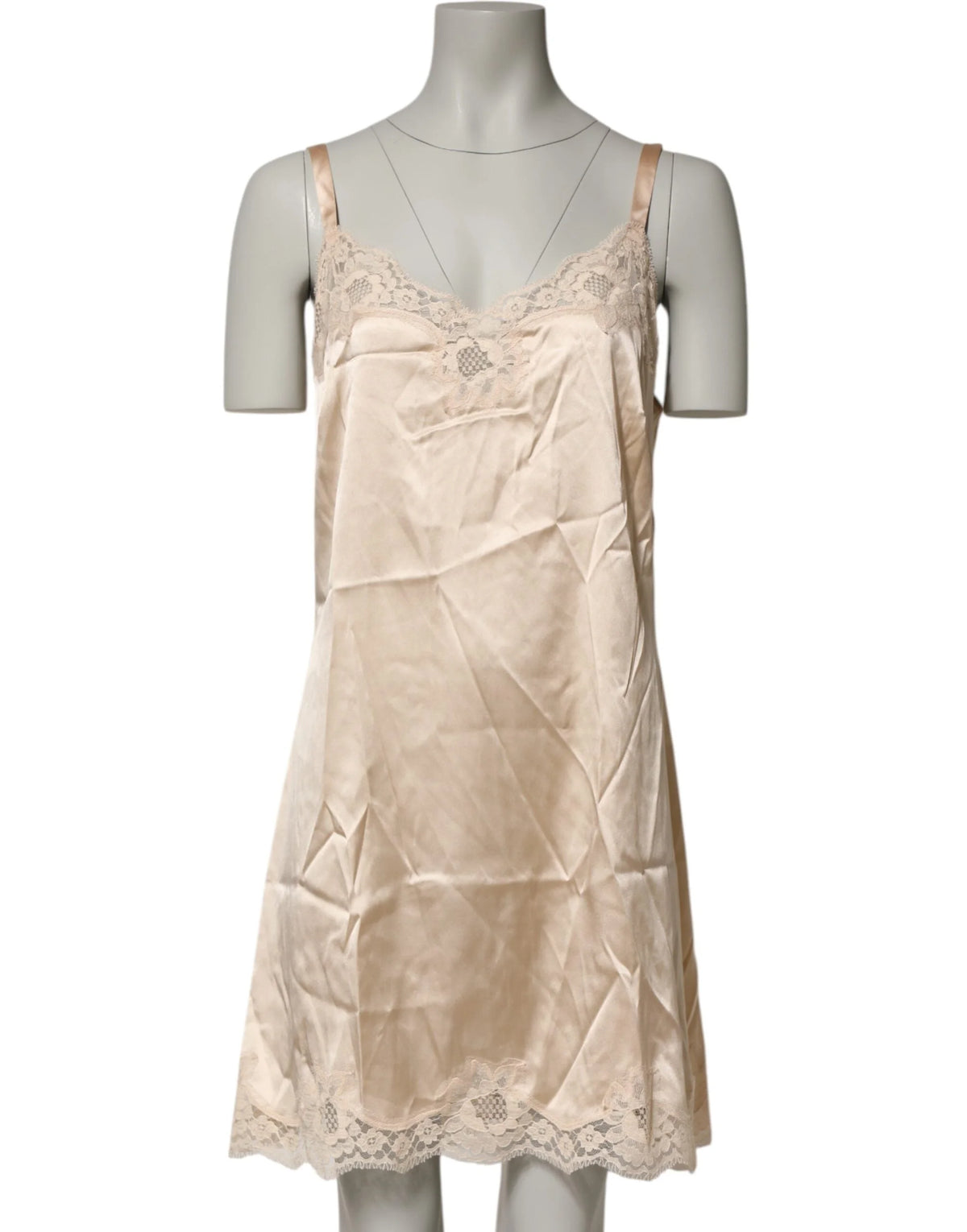 Dolce & Gabbana Nude Chemise Lingerie Silk Blend Lace Trim Dress - IT5 | XL