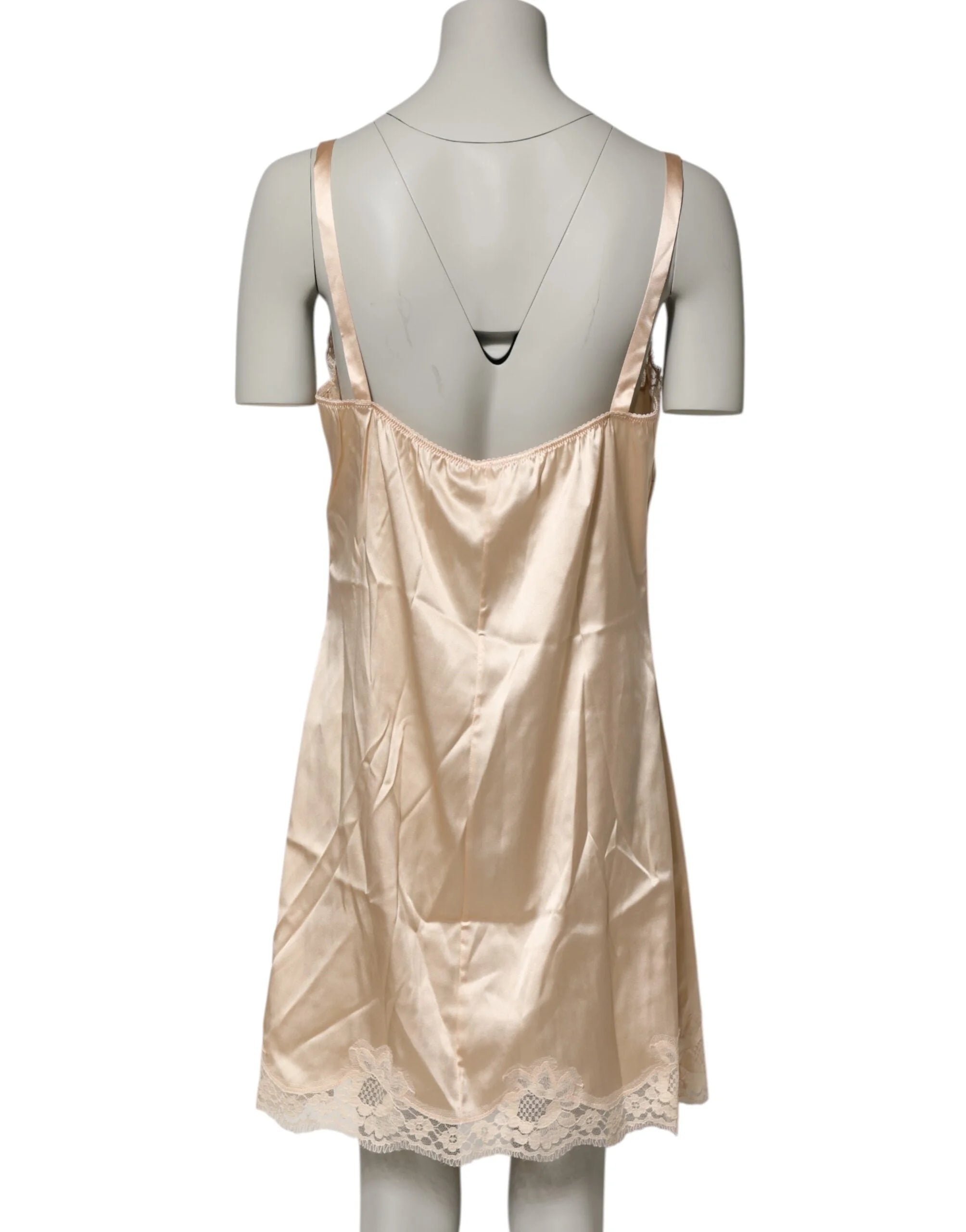 Dolce & Gabbana Nude Chemise Lingerie Silk Blend Lace Trim Dress - IT5 | XL