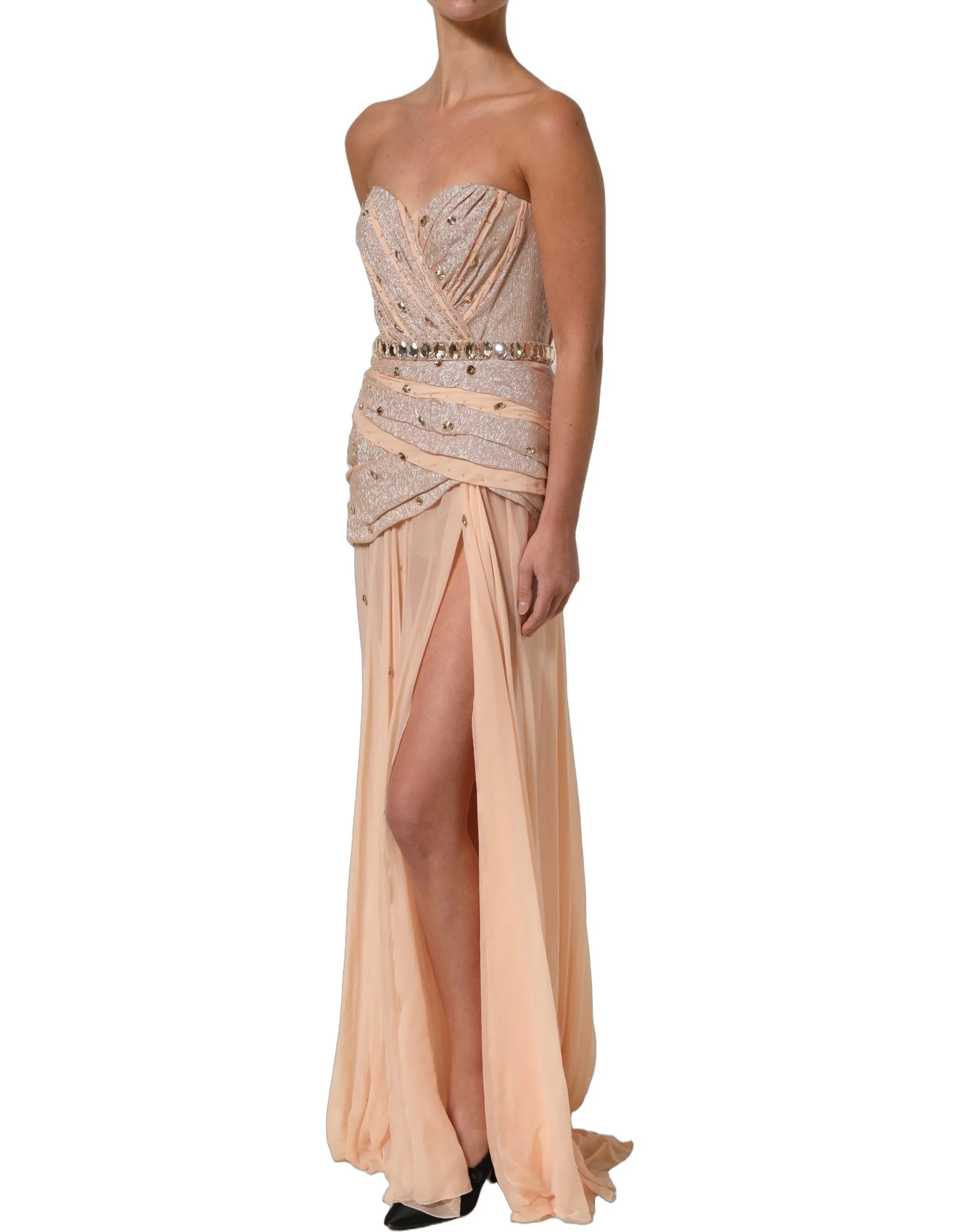 Dolce & Gabbana Nude Embellished Strapless Evening Gown Dress - IT40|S