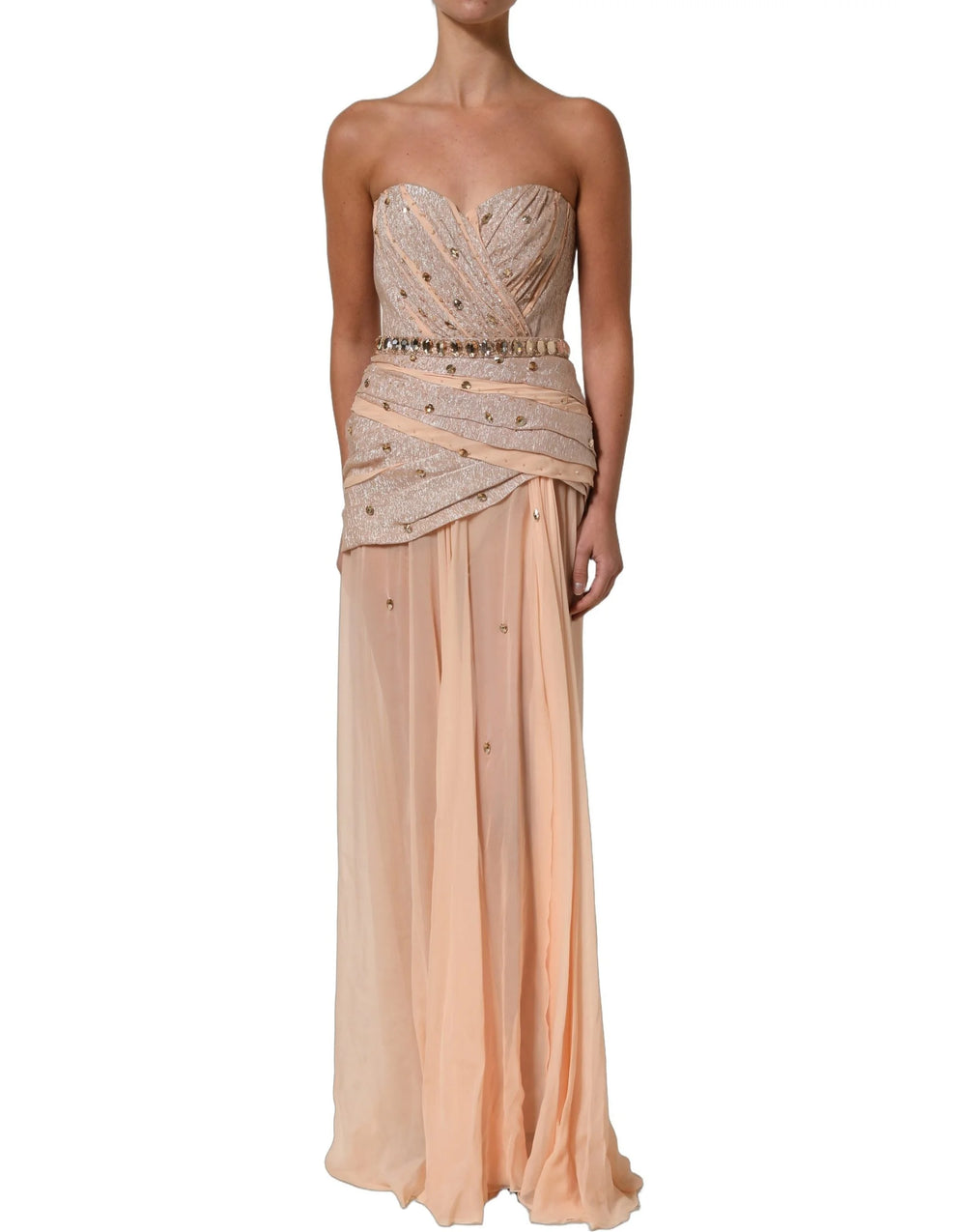 Dolce & Gabbana Nude Embellished Strapless Evening Gown Dress - IT40|S