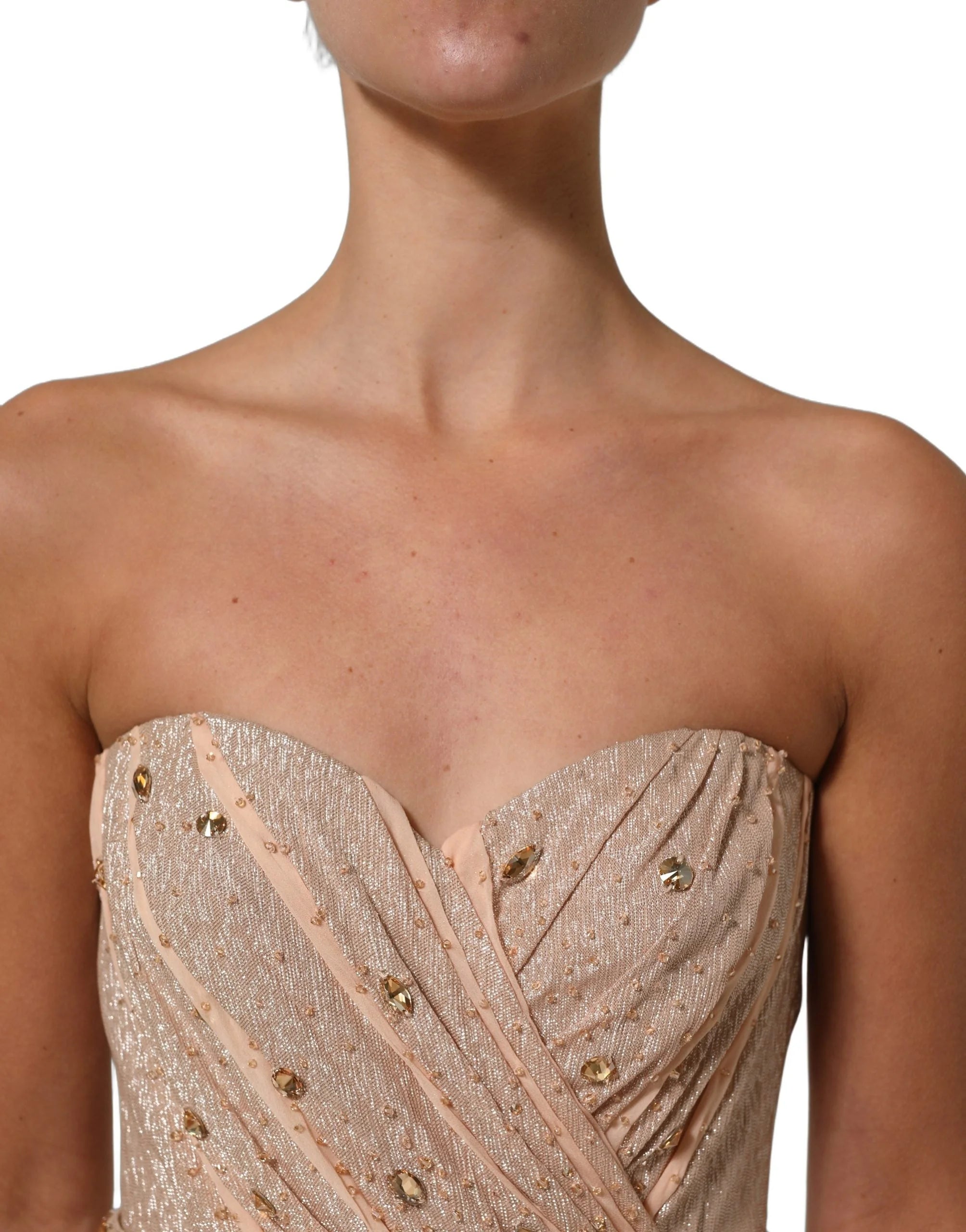 Dolce & Gabbana Nude Embellished Strapless Evening Gown Dress - IT40|S