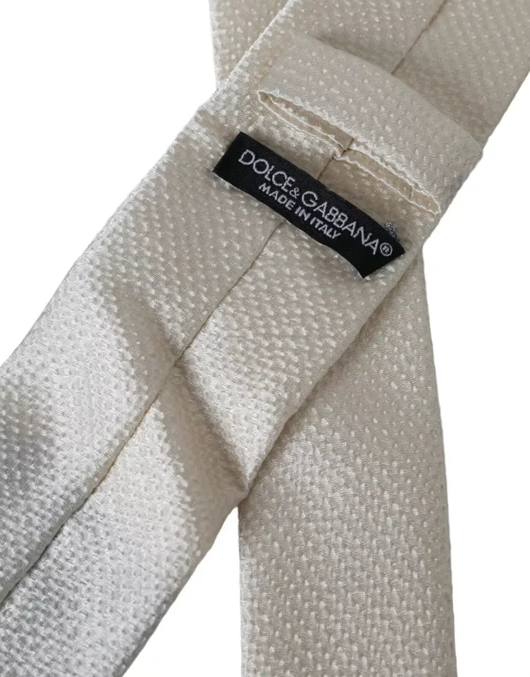 Dolce & Gabbana Off White 100% Silk Adjustable Necktie Men Tie - Neckties