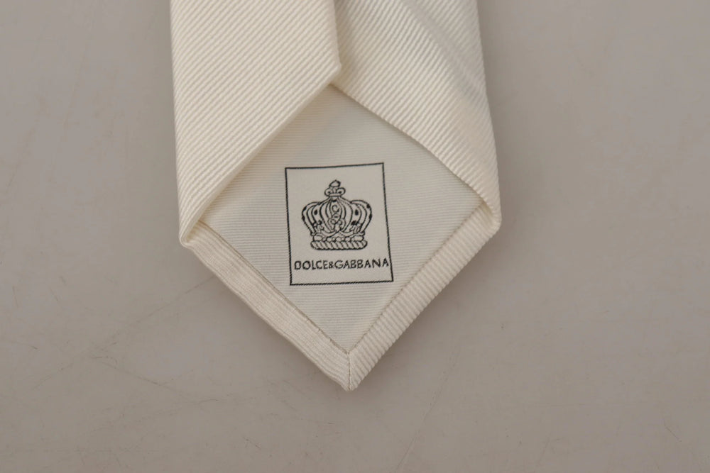 Dolce & Gabbana Off-White 100% Silk Slim Adjustable Accessory Necktie - Neckties