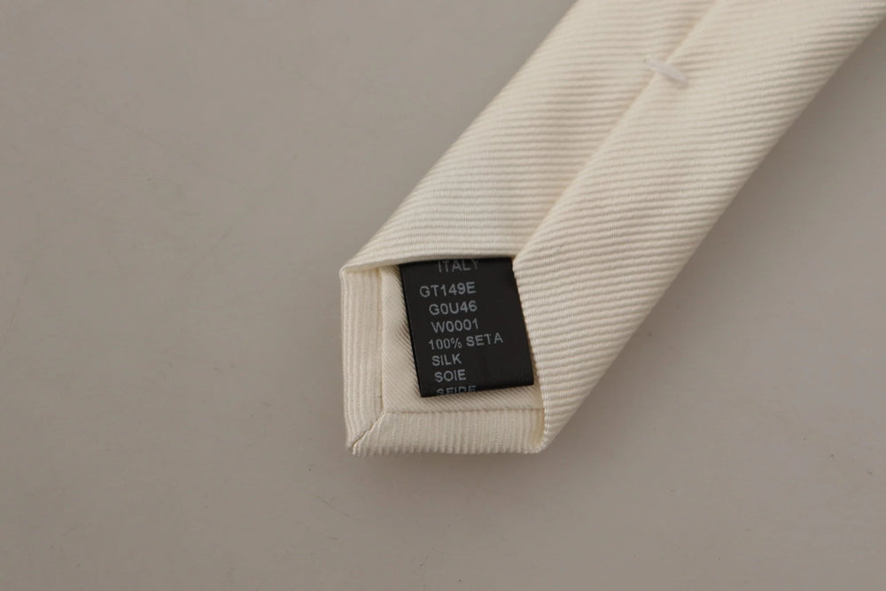 Dolce & Gabbana Off-White 100% Silk Slim Adjustable Accessory Necktie - Neckties