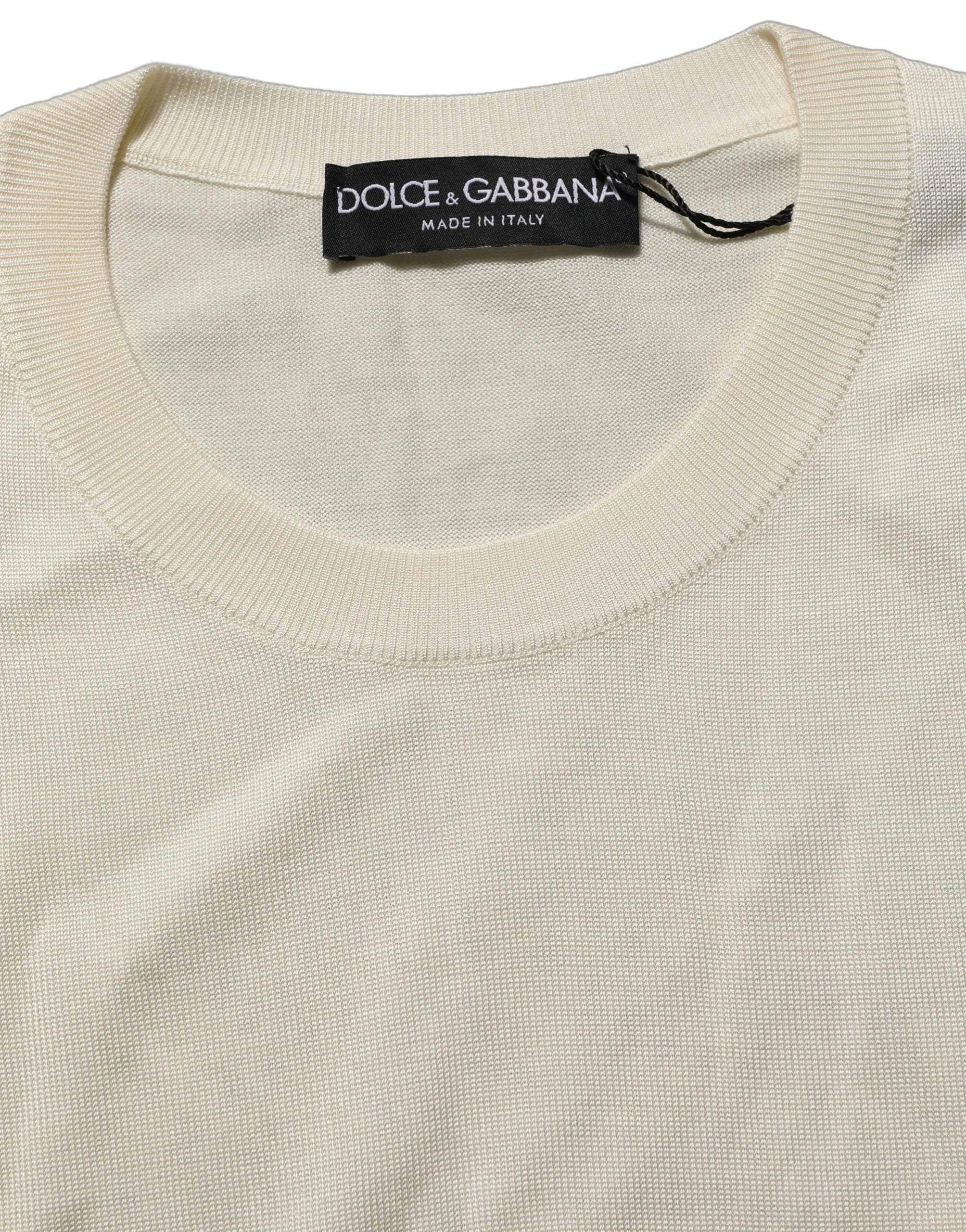 Dolce & Gabbana Off White 3/4 Sleeves Crewneck Pullover Sweater - IT50|3XL