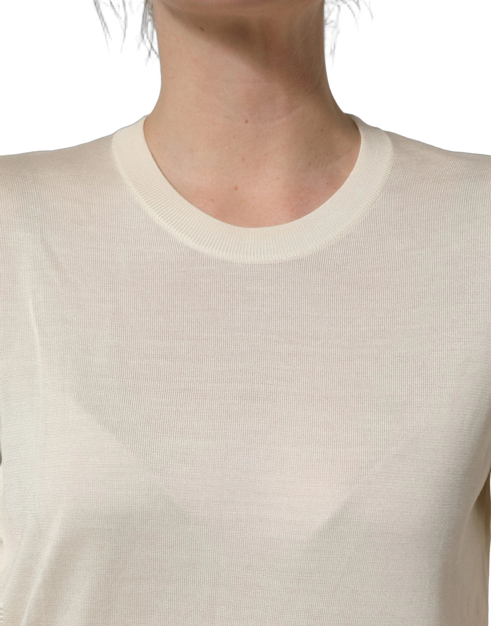 Dolce & Gabbana Off White 3/4 Sleeves Crewneck Pullover Sweater - IT50|3XL