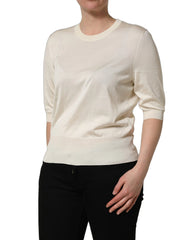 Dolce & Gabbana Off White 3/4 Sleeves Crewneck Pullover Sweater - IT50|3XL