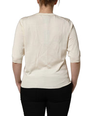 Dolce & Gabbana Off White 3/4 Sleeves Crewneck Pullover Sweater - IT50|3XL