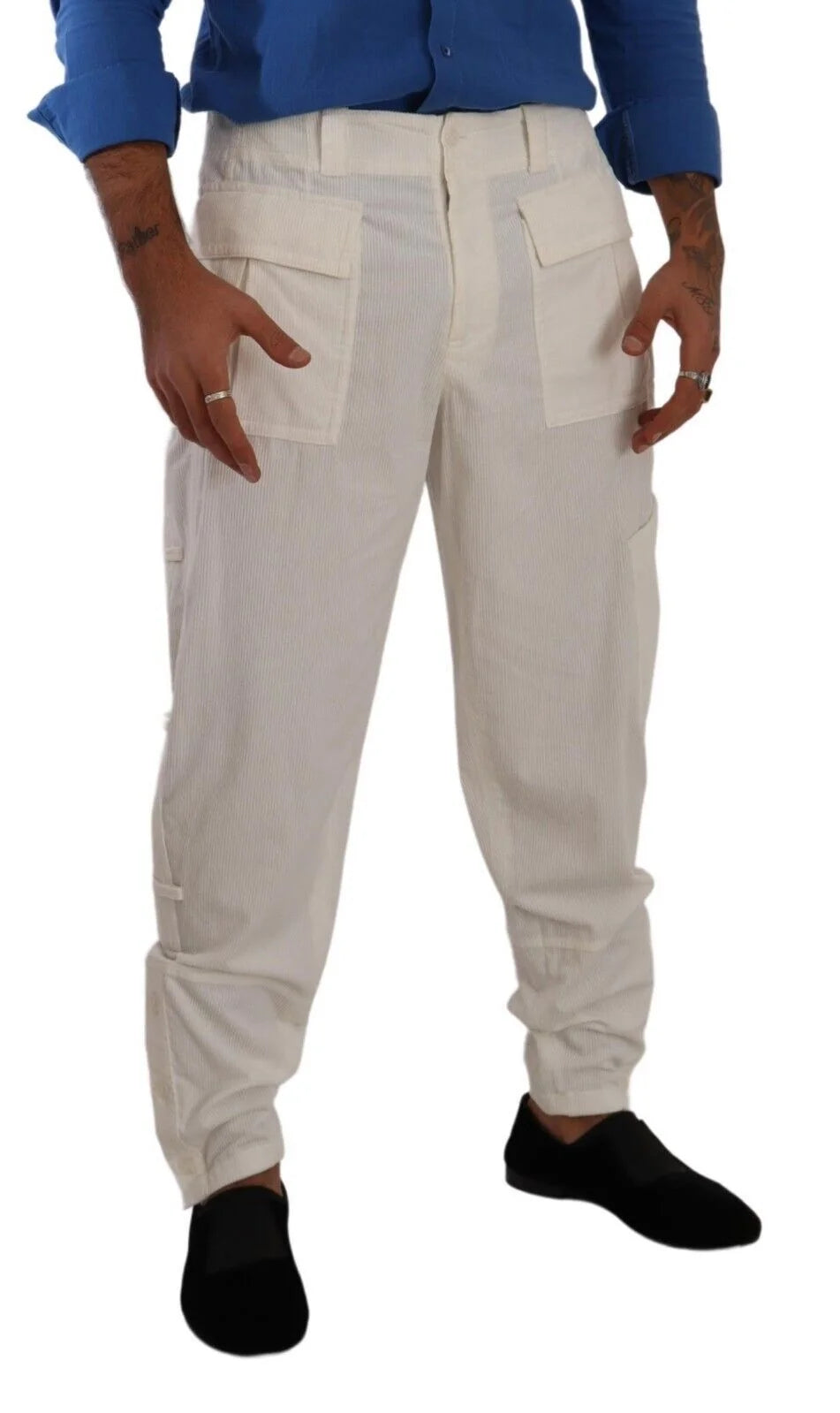 Dolce & Gabbana Off White Cotton Corduroy Cargo Pants - IT48 | M - Cargo Pants