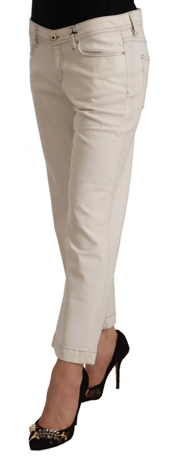 Dolce & Gabbana Off White Cotton Flared Cropped Denim Jeans - W29