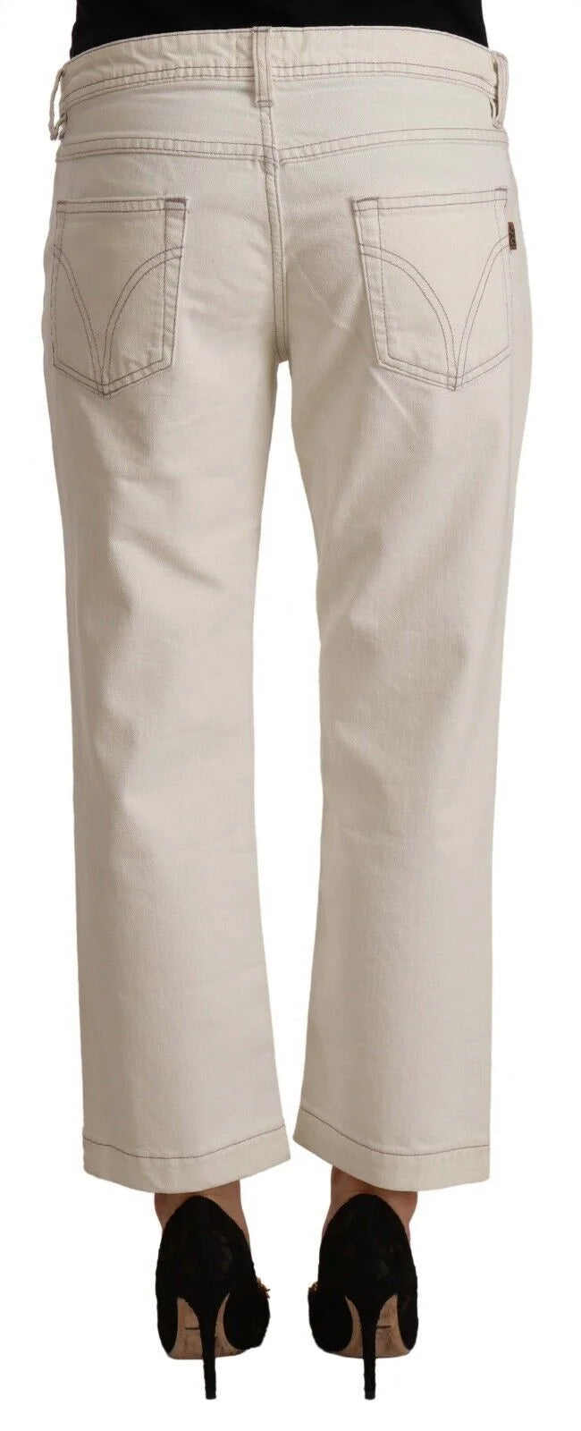 Dolce & Gabbana Off White Cotton Flared Cropped Denim Jeans - W29
