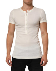 Dolce & Gabbana Off White Cotton Short Sleeve Henley T-shirt - IT44 | XS