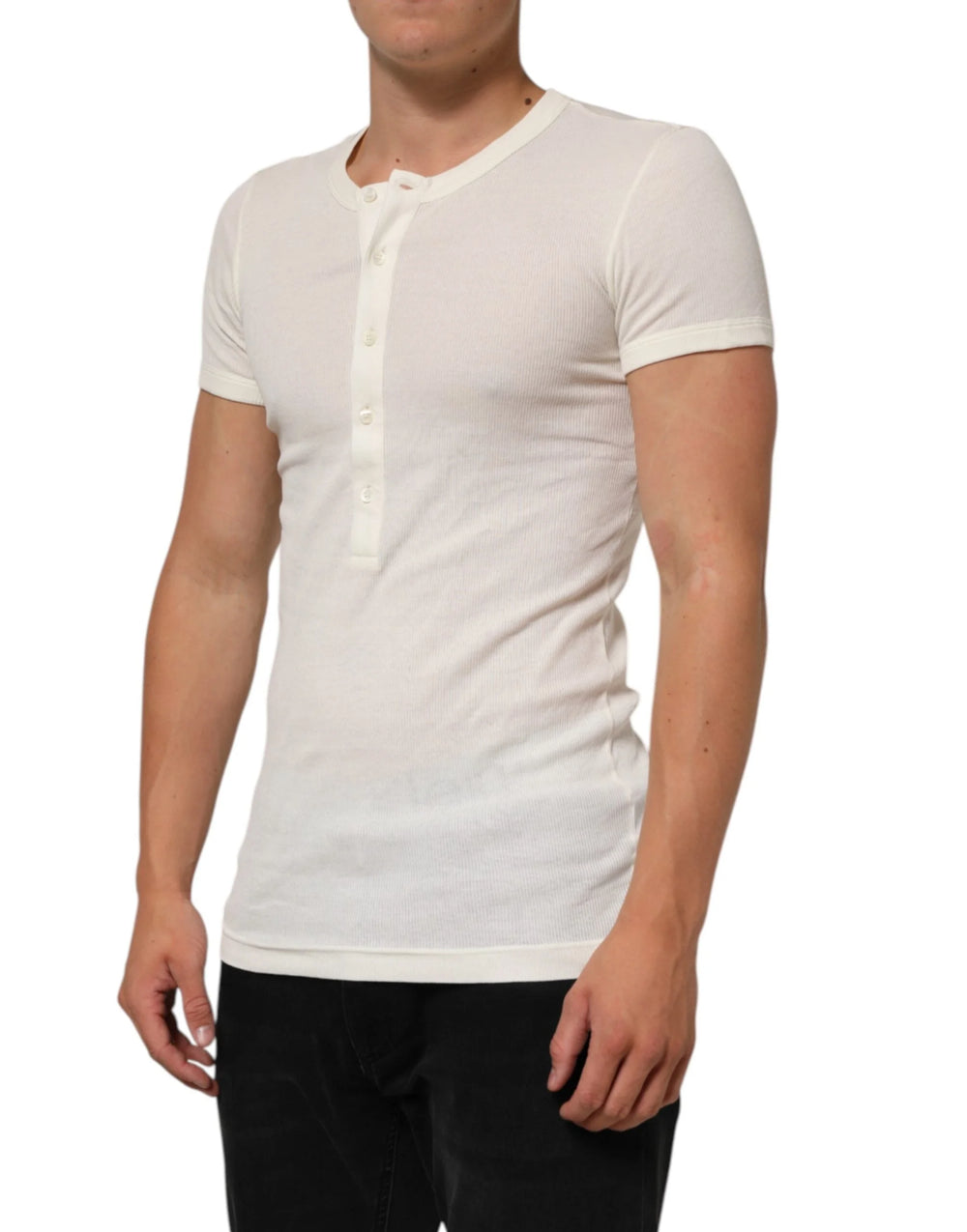 Dolce & Gabbana Off White Cotton Short Sleeve Henley T-shirt - IT44 | XS