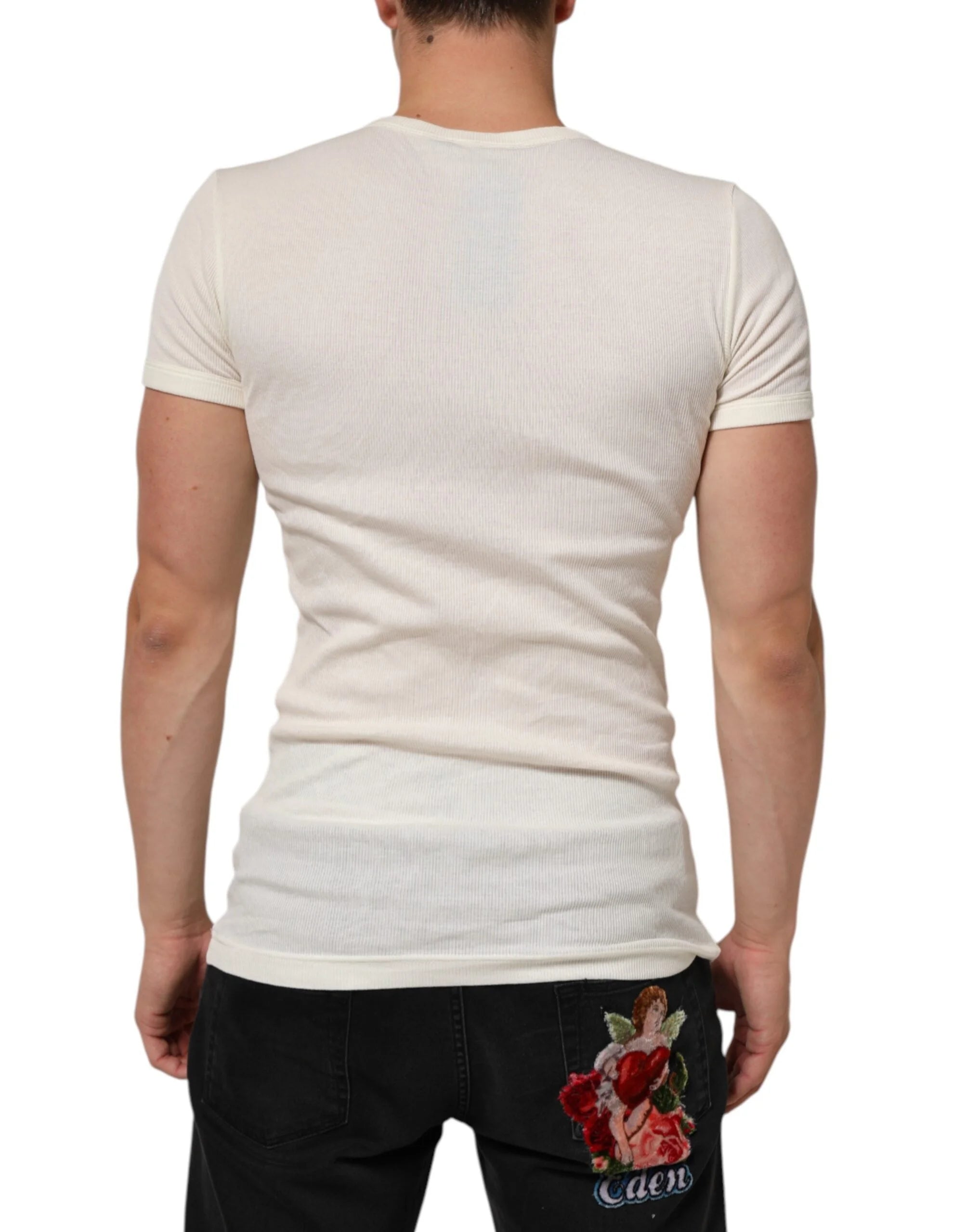 Dolce & Gabbana Off White Cotton Short Sleeve Henley T-shirt - IT44 | XS