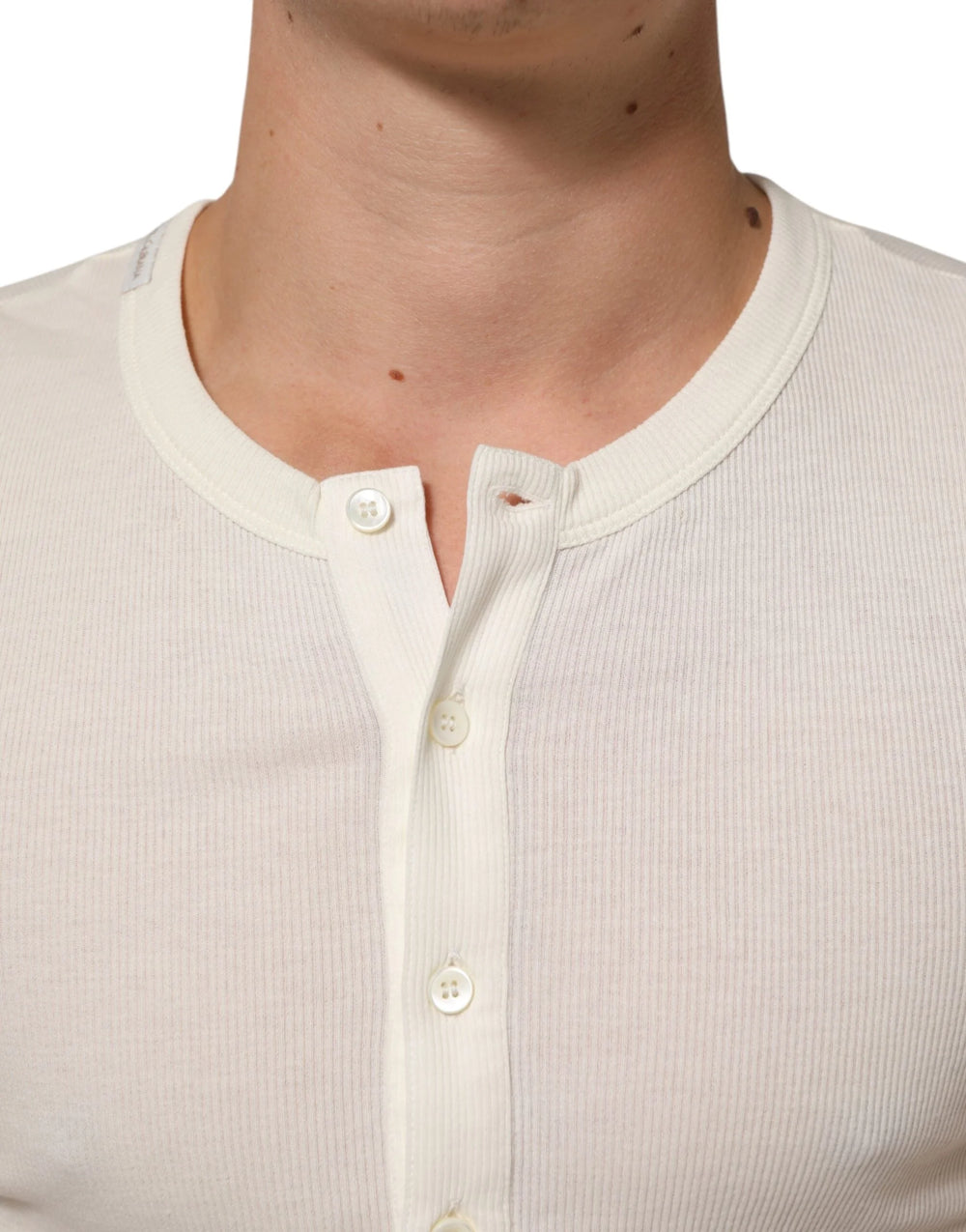 Dolce & Gabbana Off White Cotton Short Sleeve Henley T-shirt - IT44 | XS