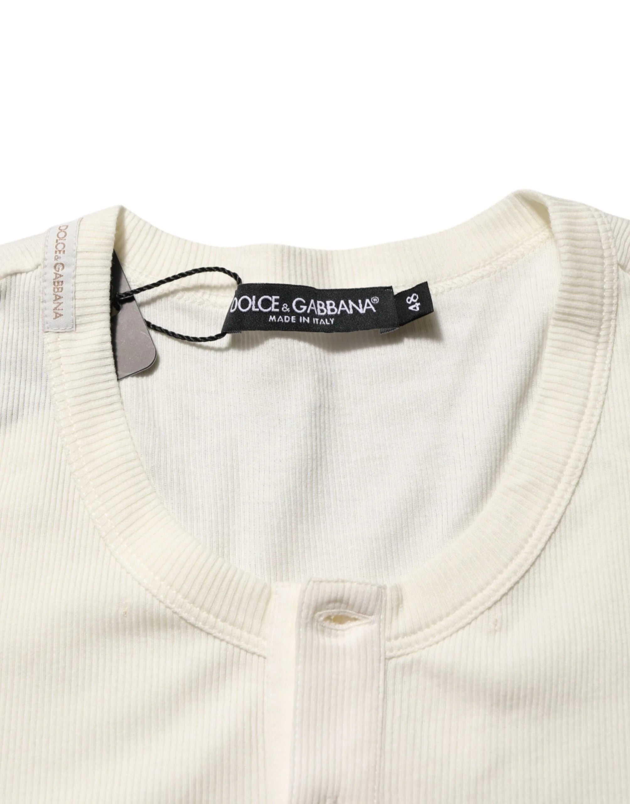 Dolce & Gabbana Off White Cotton Short Sleeve Henley T-shirt - IT44 | XS