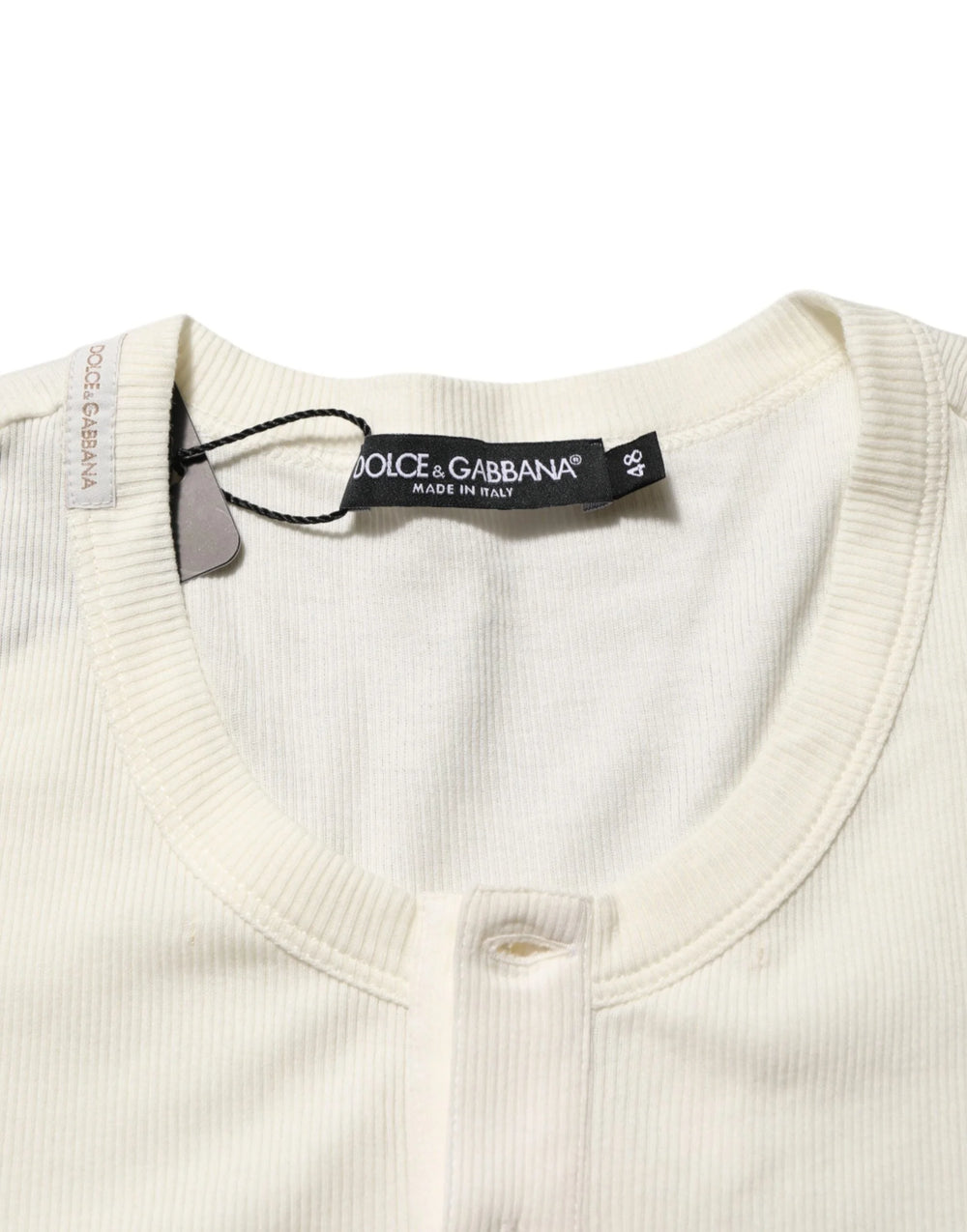 Dolce & Gabbana Off White Cotton Short Sleeve Henley T-shirt - IT44 | XS