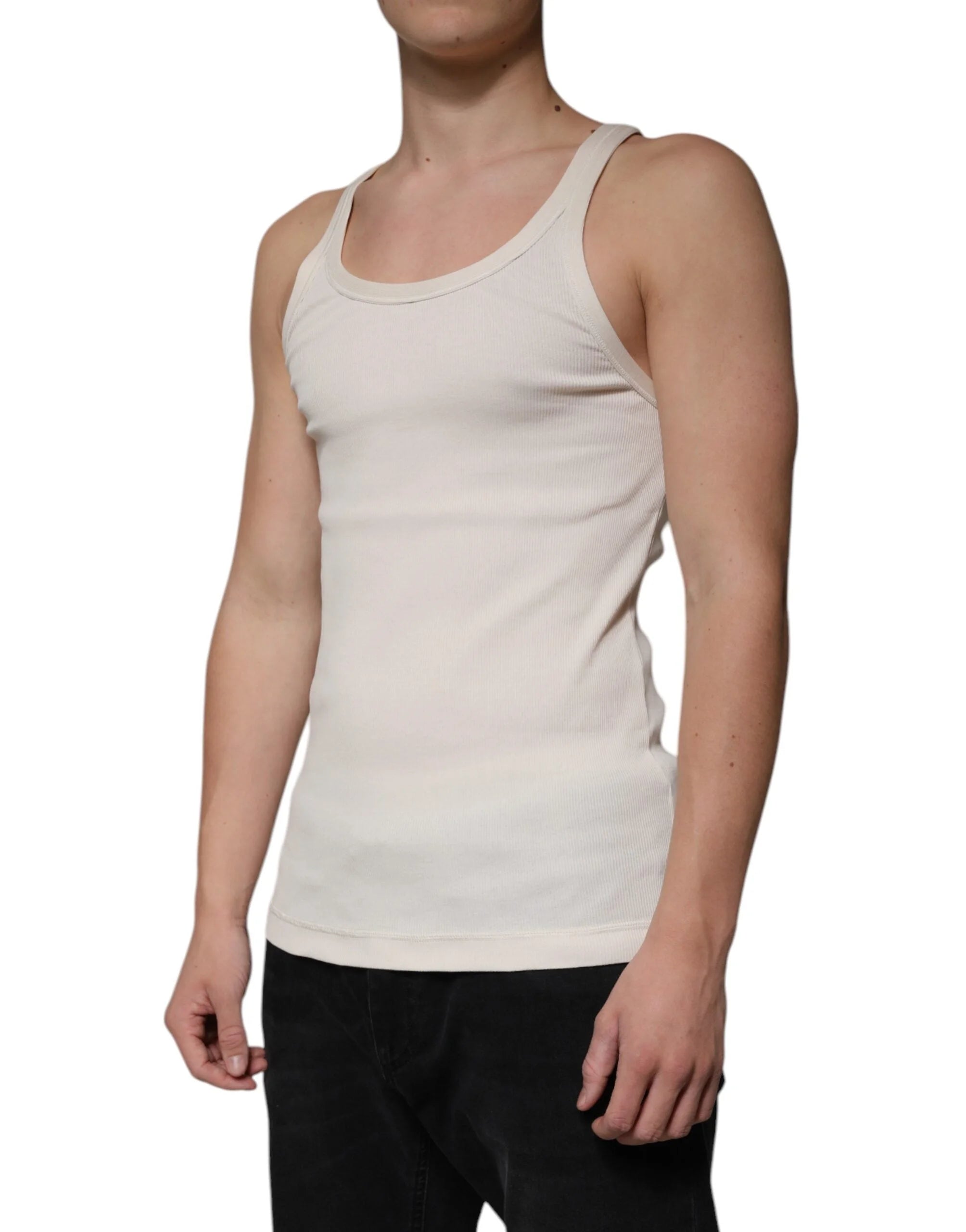 Dolce & Gabbana Off White Cotton Sleeveless Round Neck Tank T-shirt - IT46 | S - Tank Tops