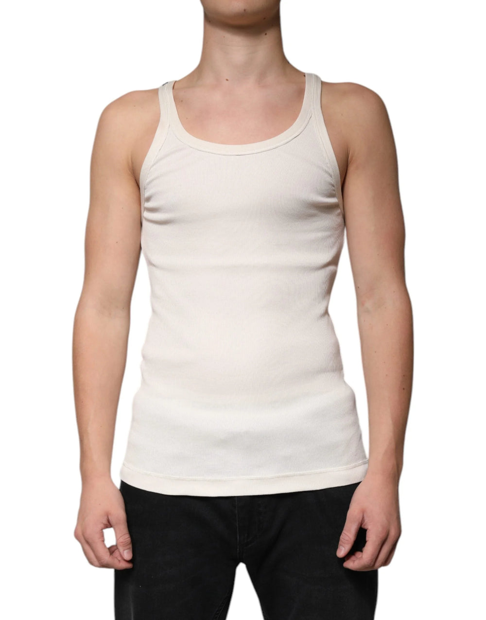 Dolce & Gabbana Off White Cotton Sleeveless Round Neck Tank T-shirt - IT46 | S - Tank Tops