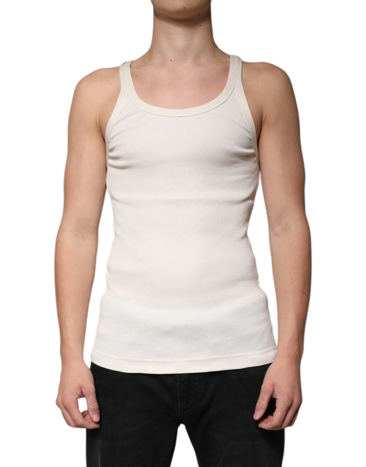 Dolce & Gabbana Off White Cotton Sleeveless Round Neck Tank T-shirt - IT46 | S - Tank Tops