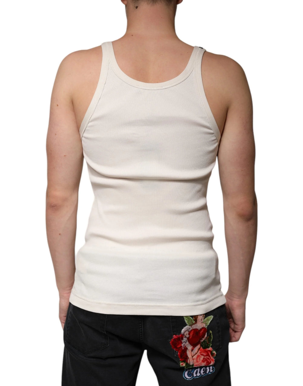 Dolce & Gabbana Off White Cotton Sleeveless Round Neck Tank T-shirt - IT46 | S - Tank Tops