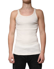 Dolce & Gabbana Off White Cotton Sleeveless Round Neck Tank T-shirt - IT46 | S - Tank Tops