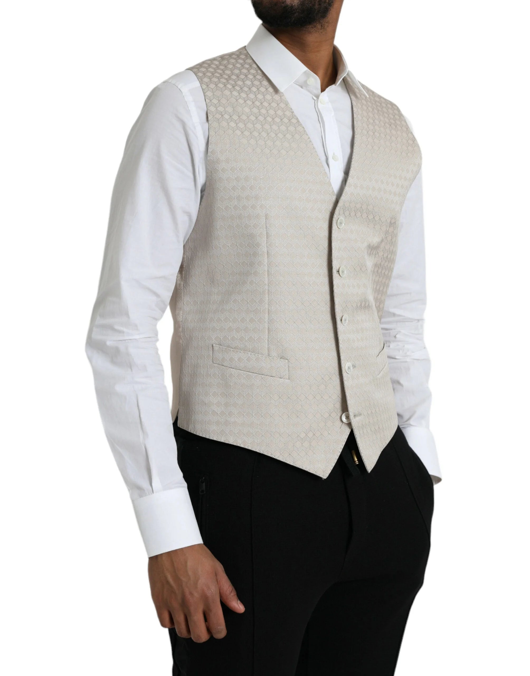 Dolce & Gabbana Off White Cotton Waistcoat Dress Formal Vest - IT48 | M - Vests