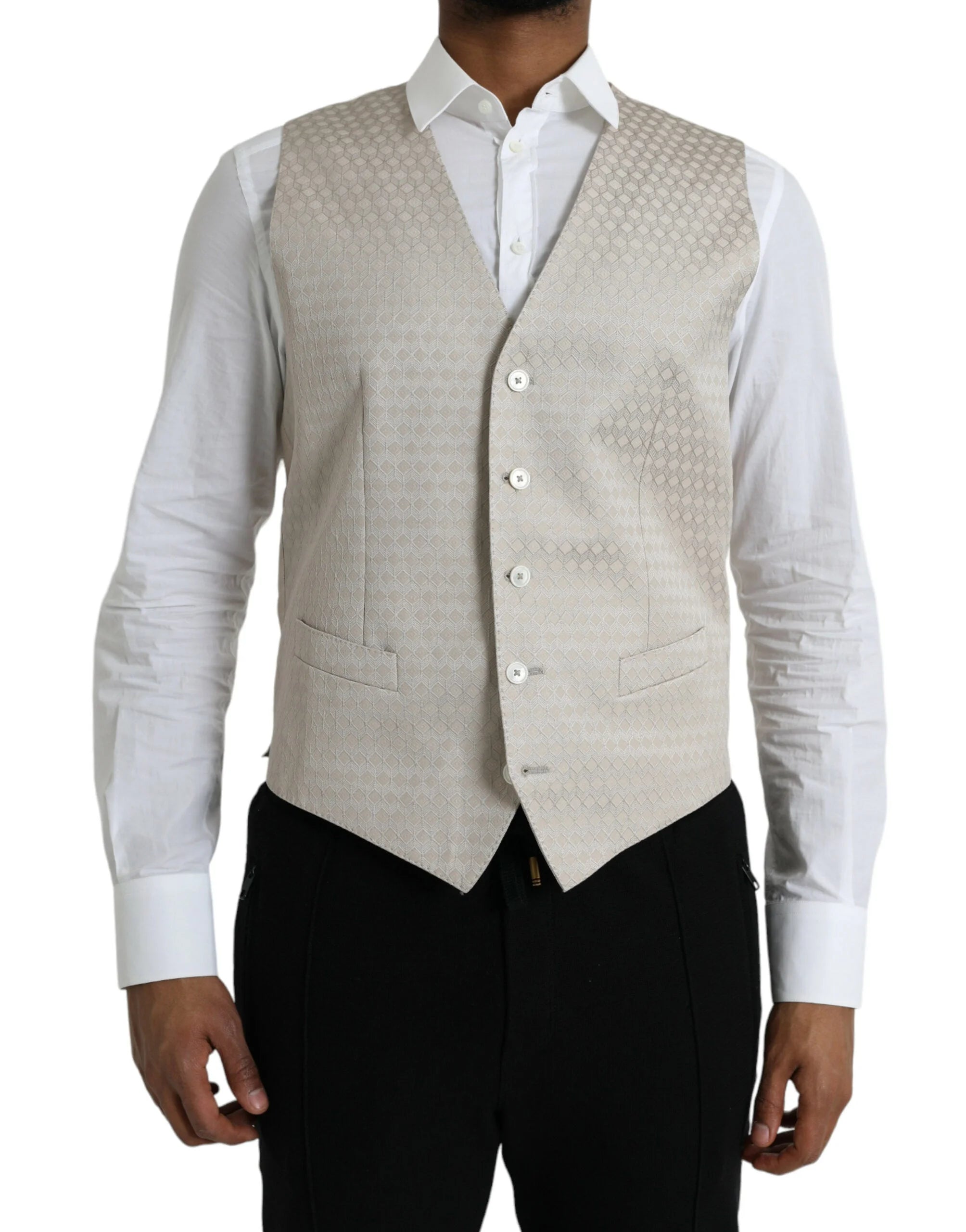 Dolce & Gabbana Off White Cotton Waistcoat Dress Formal Vest - IT48 | M - Vests