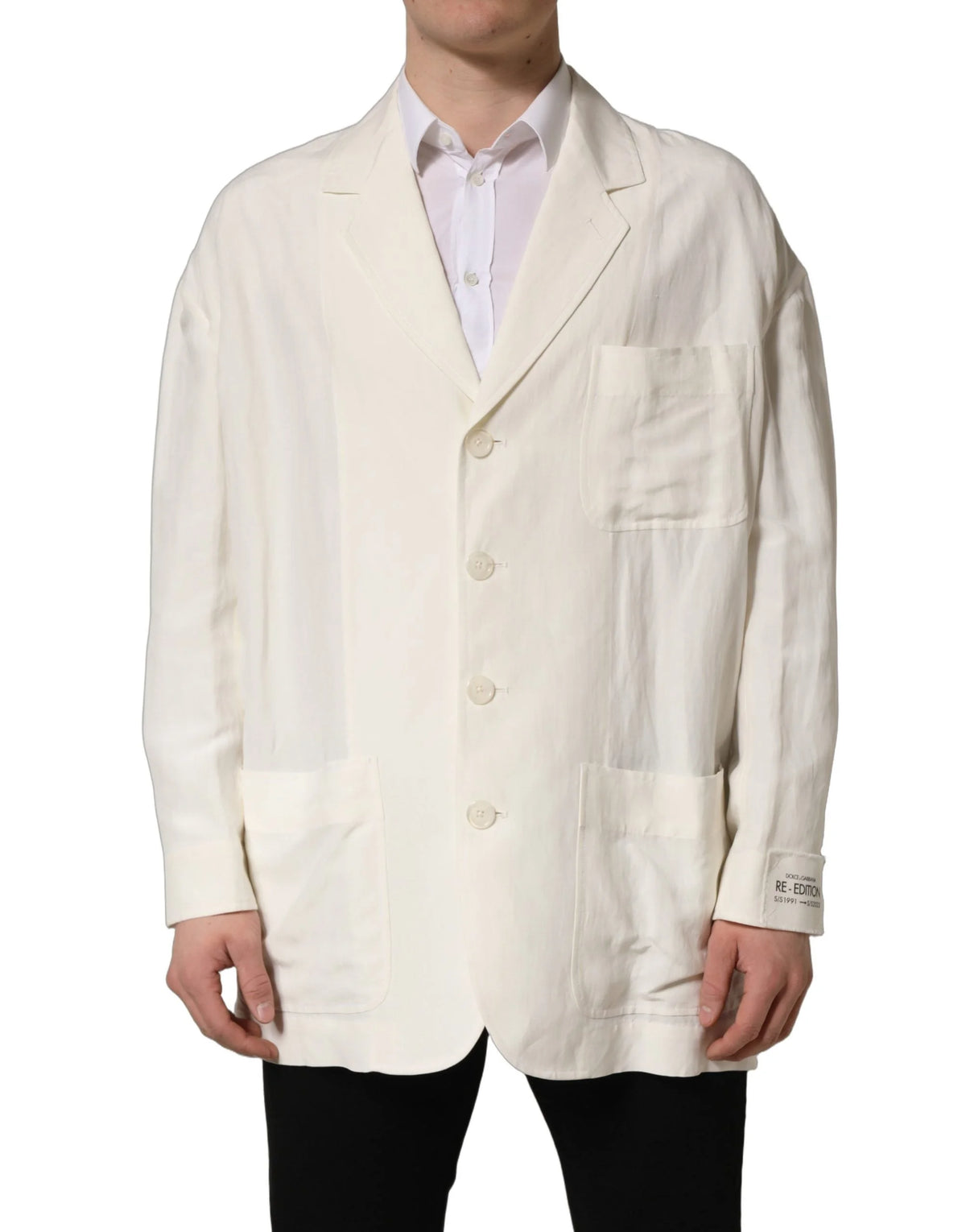 Dolce & Gabbana Off White Flax Single Breasted Blazer Jacket - IT48 | M
