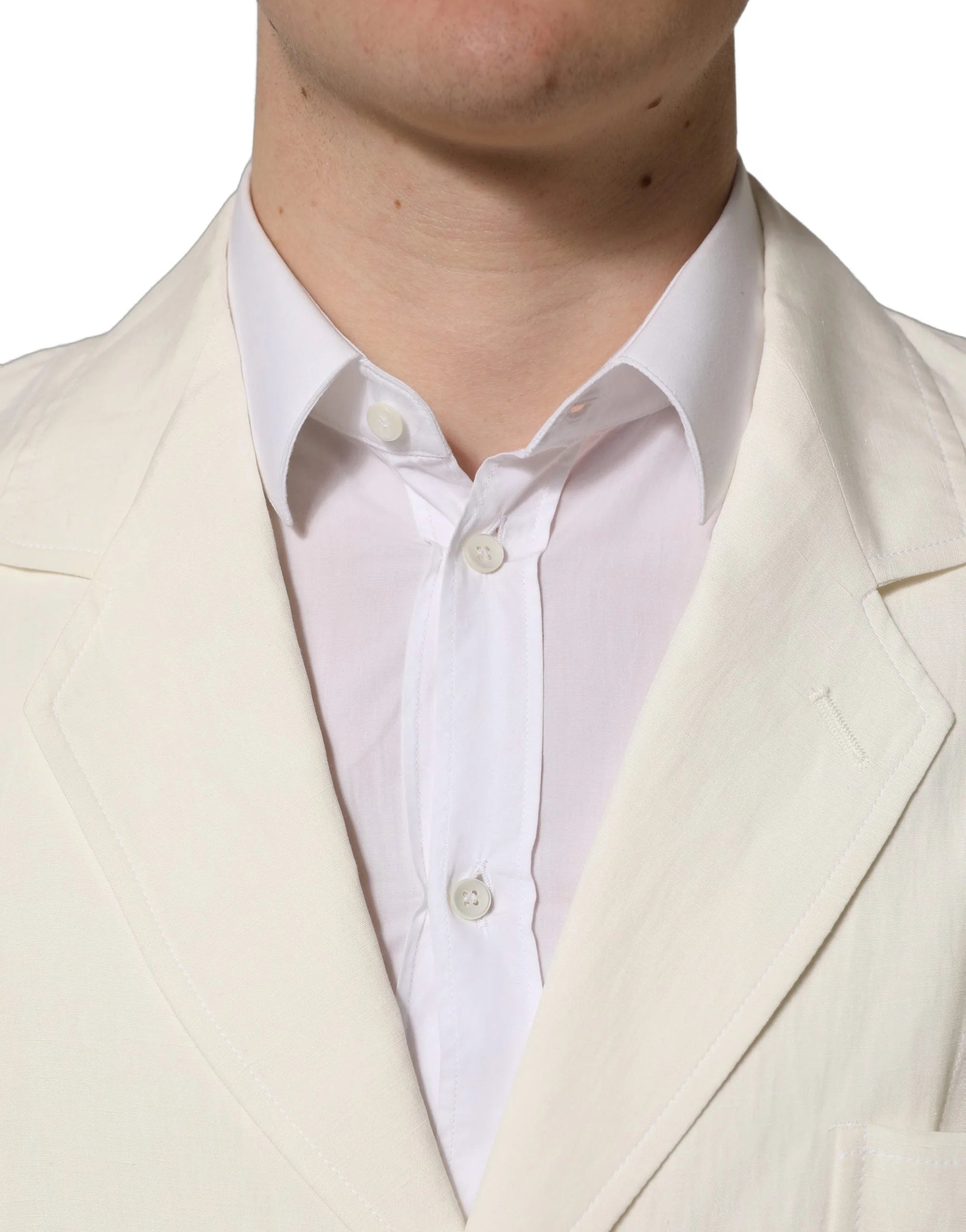 Dolce & Gabbana Off White Flax Single Breasted Blazer Jacket - IT48 | M