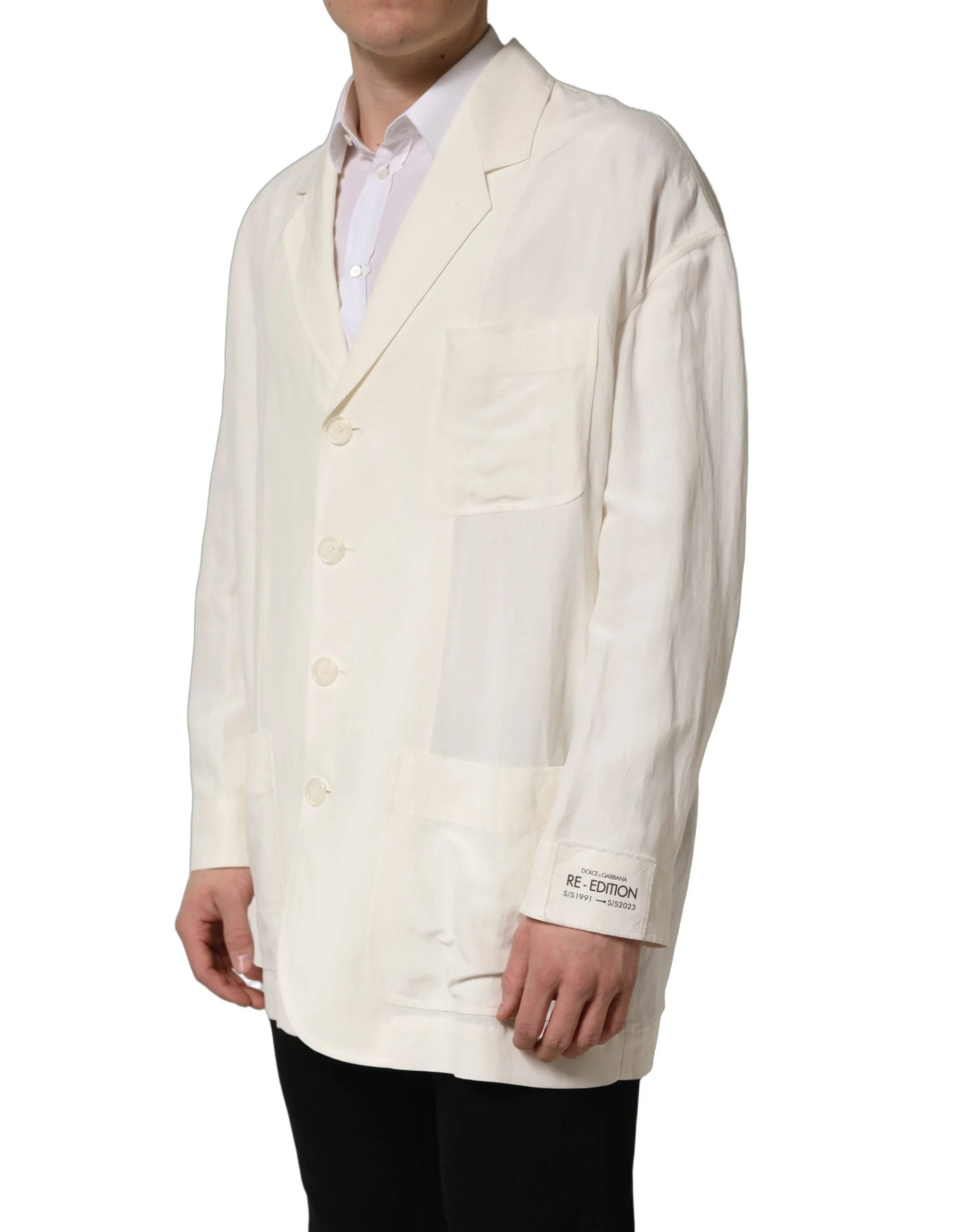 Dolce & Gabbana Off White Flax Single Breasted Blazer Jacket - IT48 | M