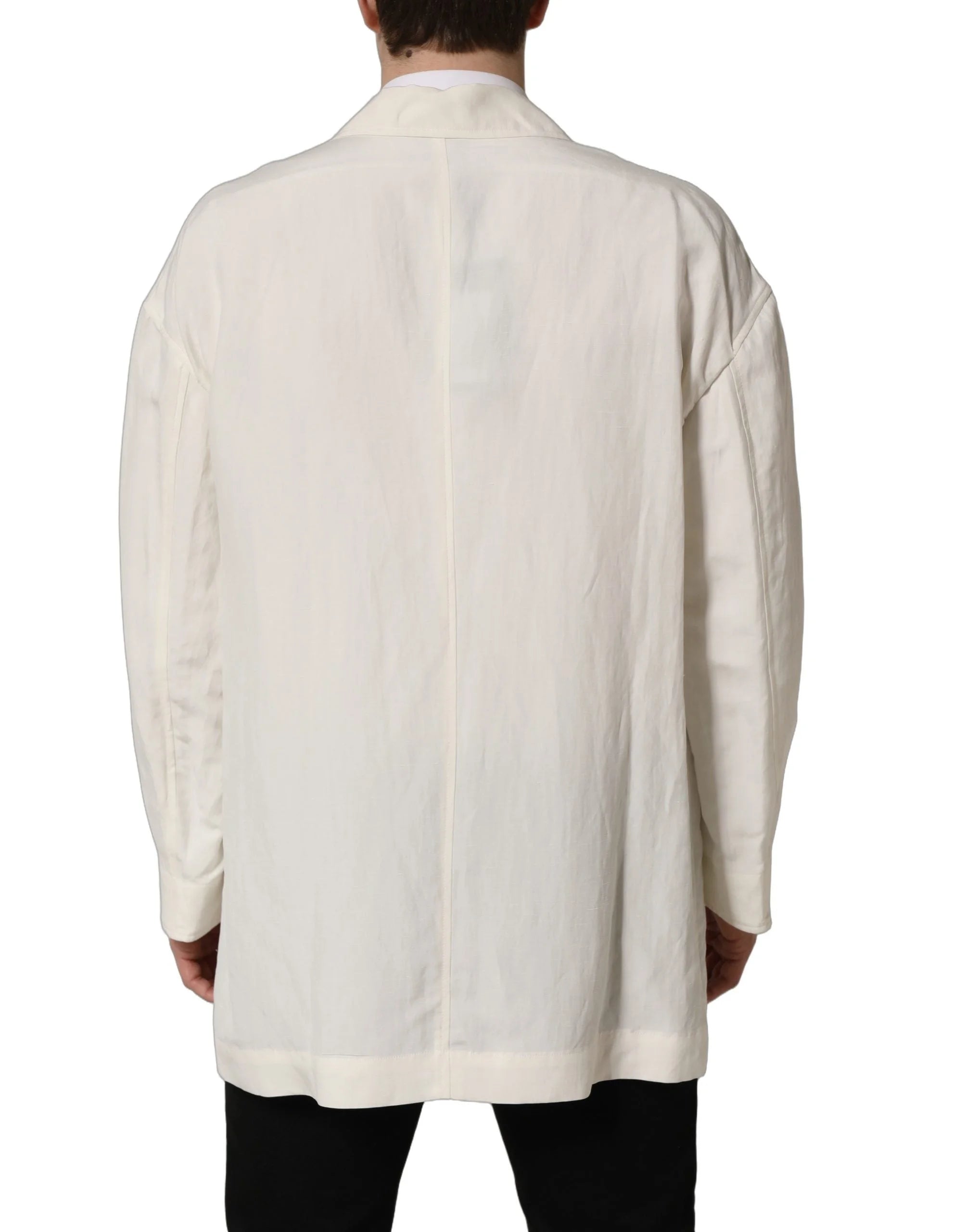 Dolce & Gabbana Off White Flax Single Breasted Blazer Jacket - IT48 | M