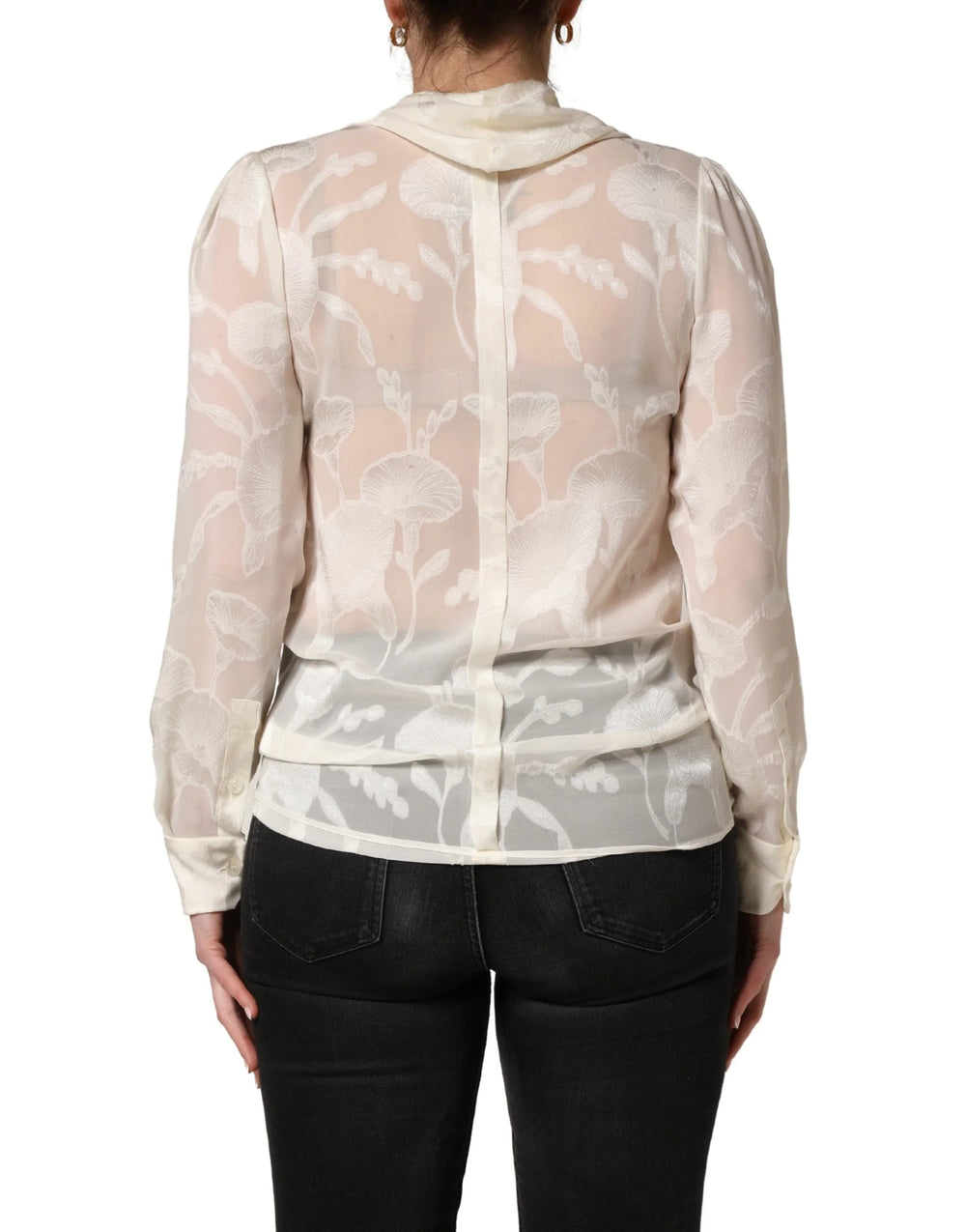 Blouse Dolce & Gabbana Blanc Crème Floral Transparente en Soie - IT40|S