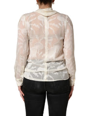 Blouse Dolce & Gabbana Blanc Crème Floral Transparente en Soie - IT40|S