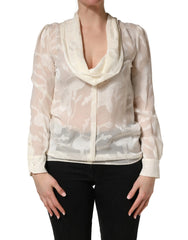 Blouse Dolce & Gabbana Blanc Crème Floral Transparente en Soie - IT40|S