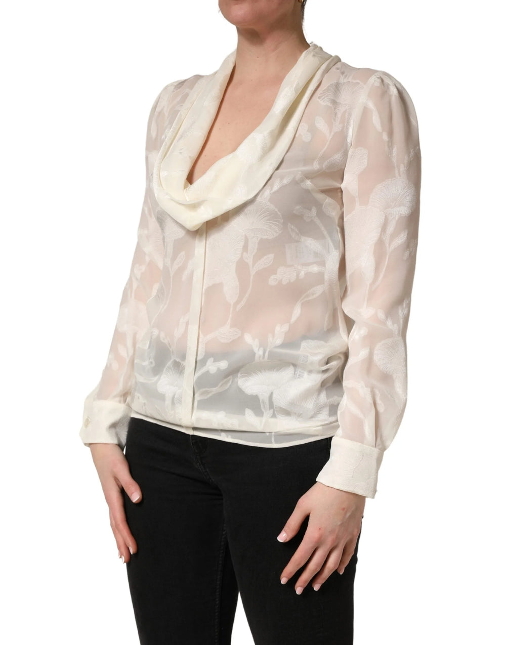 Blouse Dolce & Gabbana Blanc Crème Floral Transparente en Soie - IT40|S