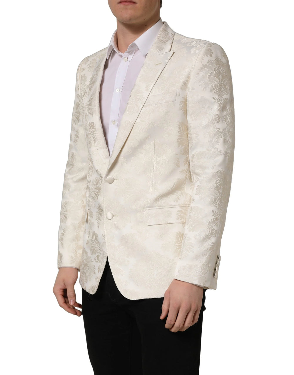 Dolce & Gabbana Off White Floral Single Breasted Men Jacket - IT50 | L
