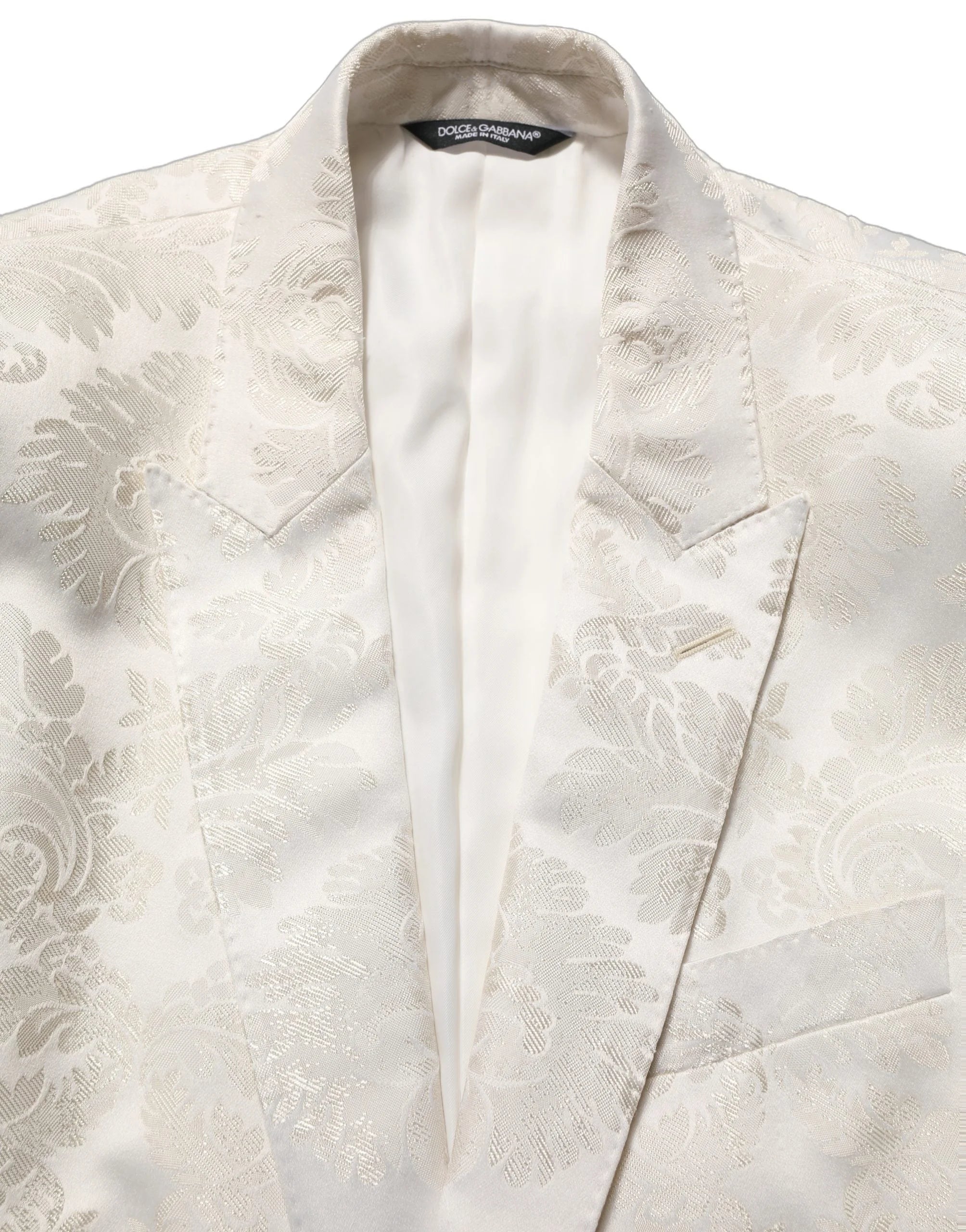Dolce & Gabbana Off White Floral Single Breasted Men Jacket - IT50 | L