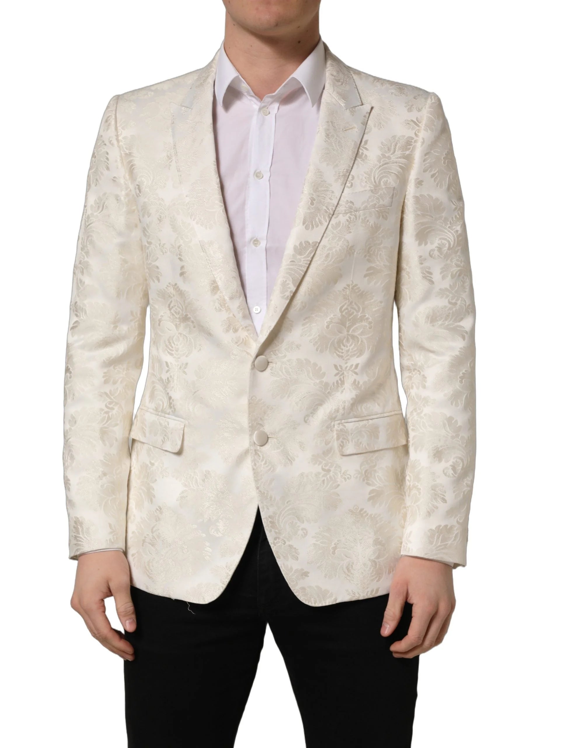 Dolce & Gabbana Off White Floral Single Breasted Men Jacket - IT50 | L