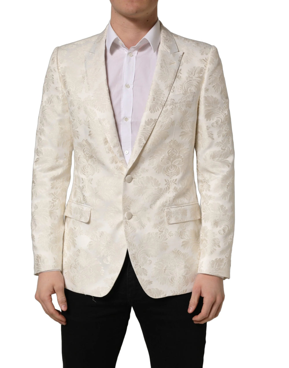Dolce & Gabbana Off White Floral Single Breasted Men Jacket - IT50 | L