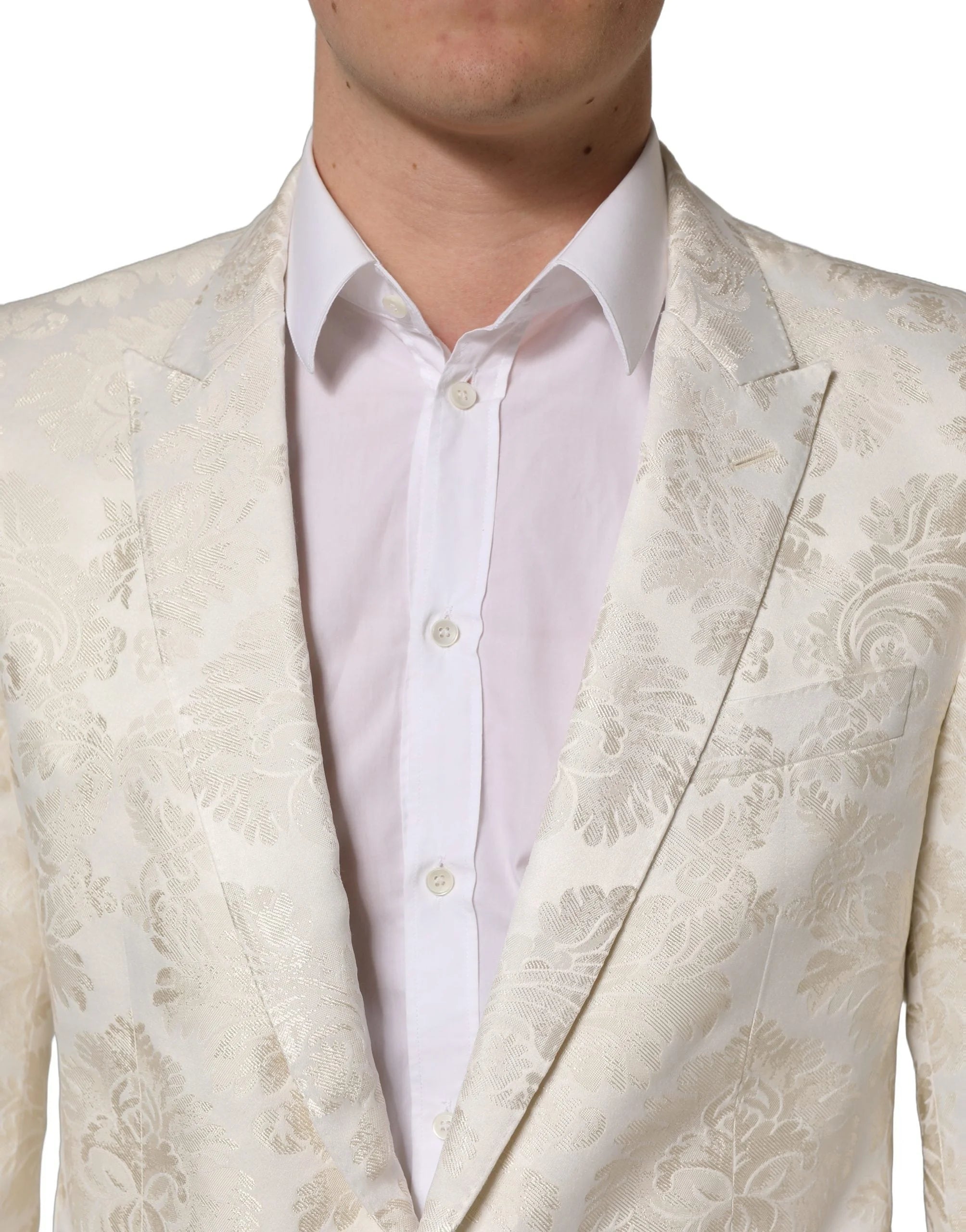 Dolce & Gabbana Off White Floral Single Breasted Men Jacket - IT50 | L