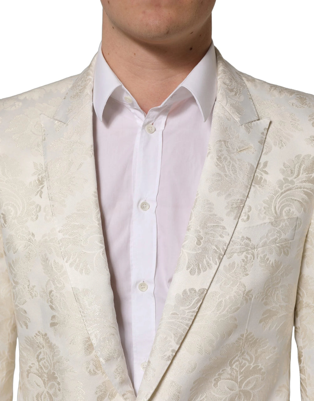 Dolce & Gabbana Off White Floral Single Breasted Men Jacket - IT50 | L